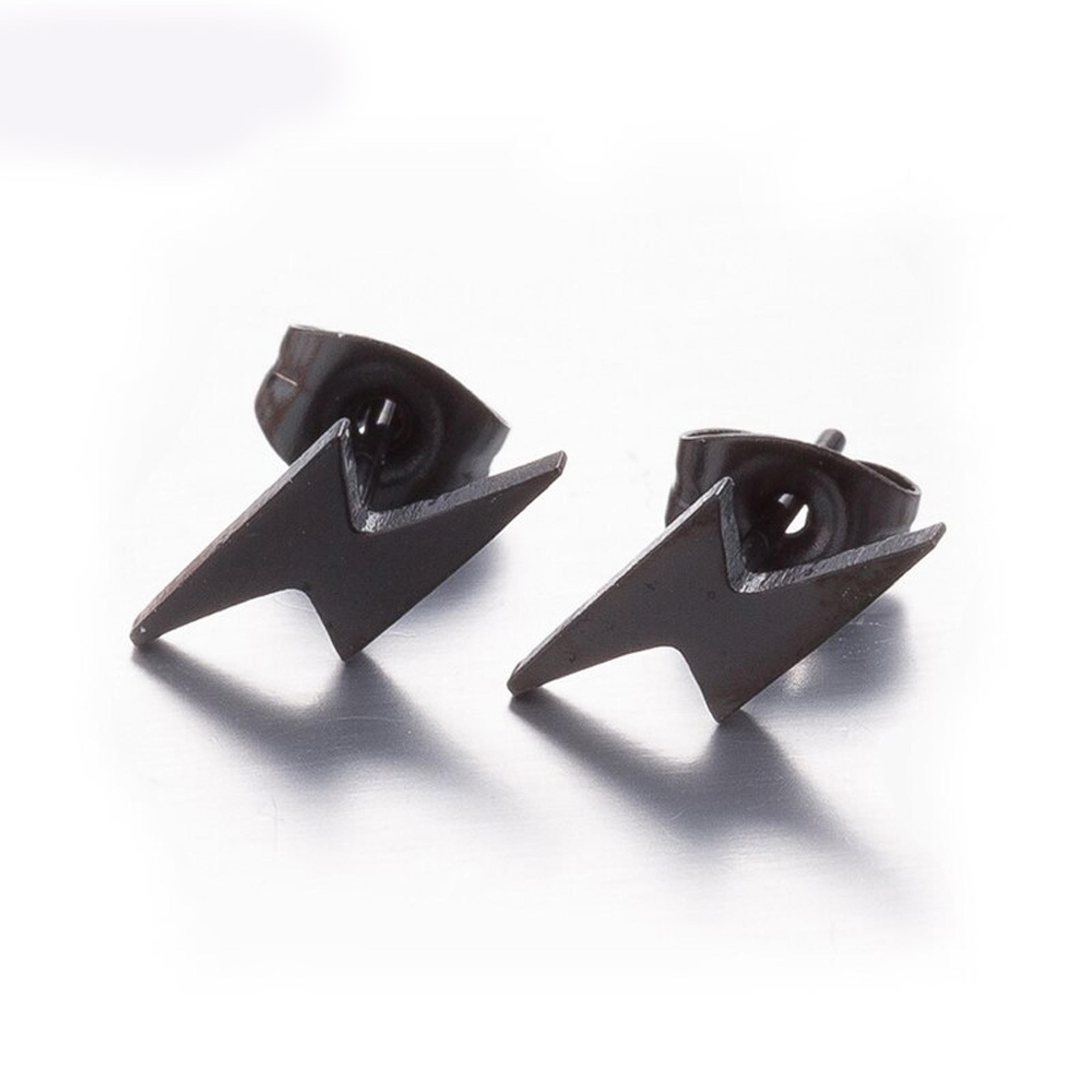Small Lightning Bolt Stud Earrings black