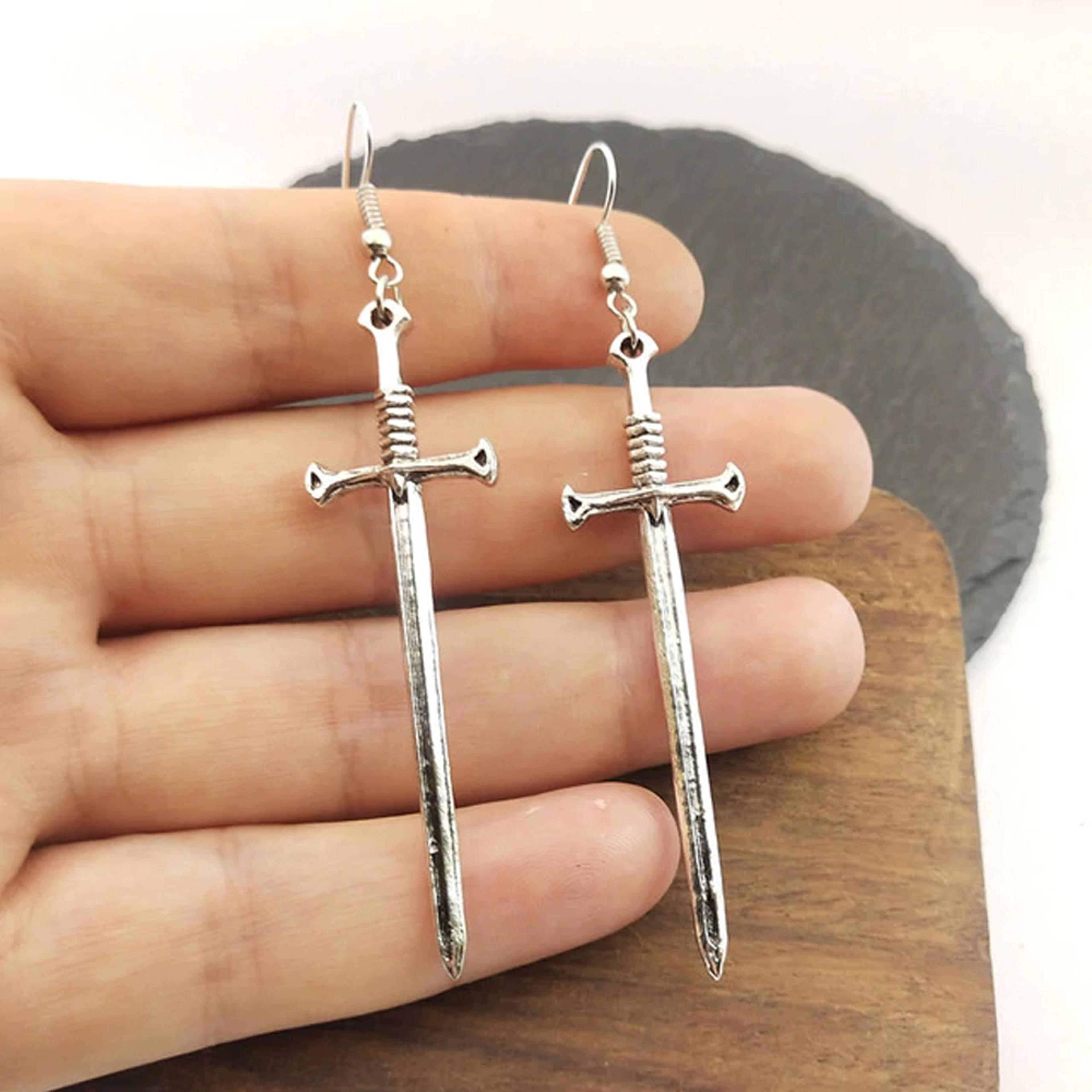 cool zinc alloy sword earrings