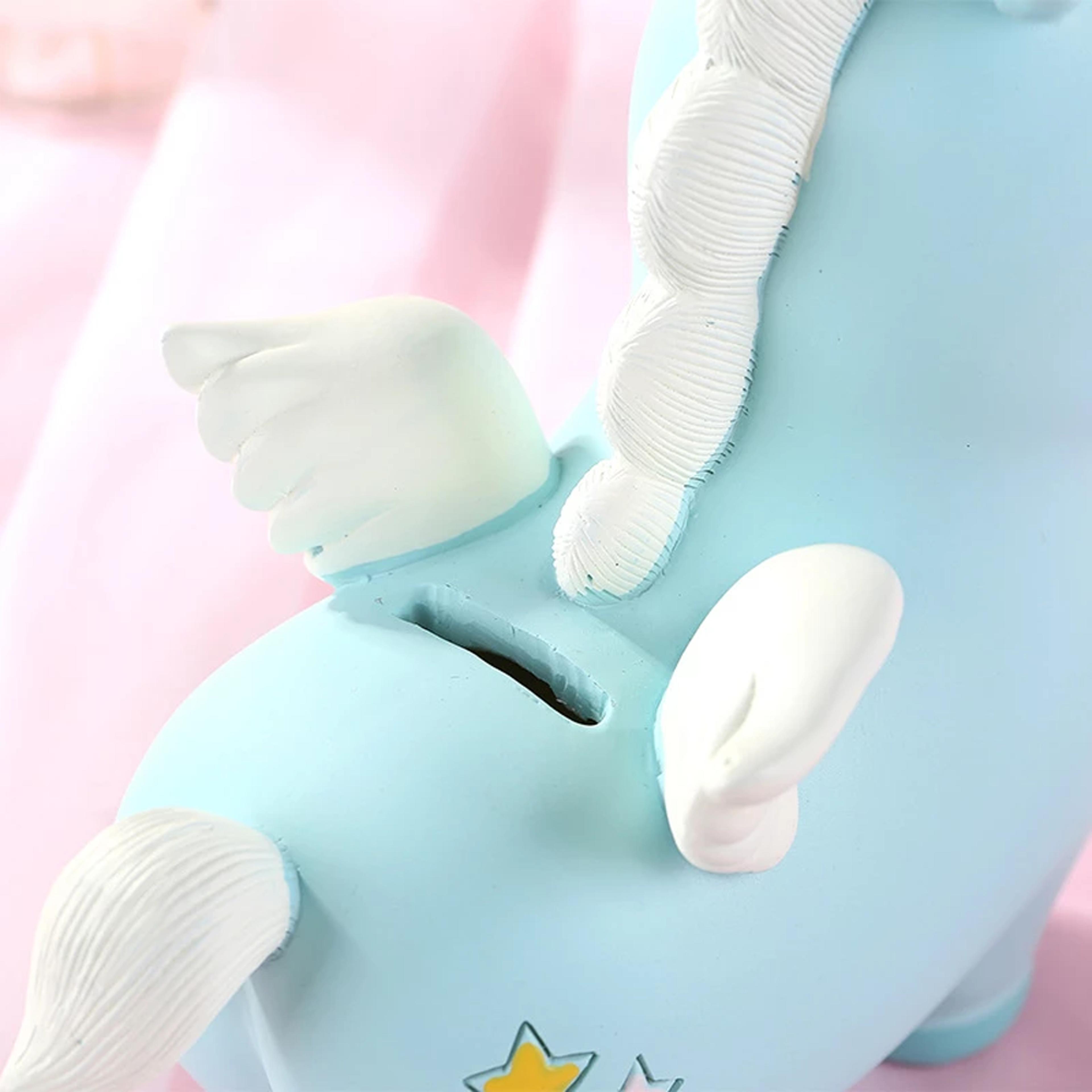 Unicorn Piggy Bank With Horn & Wings Blue