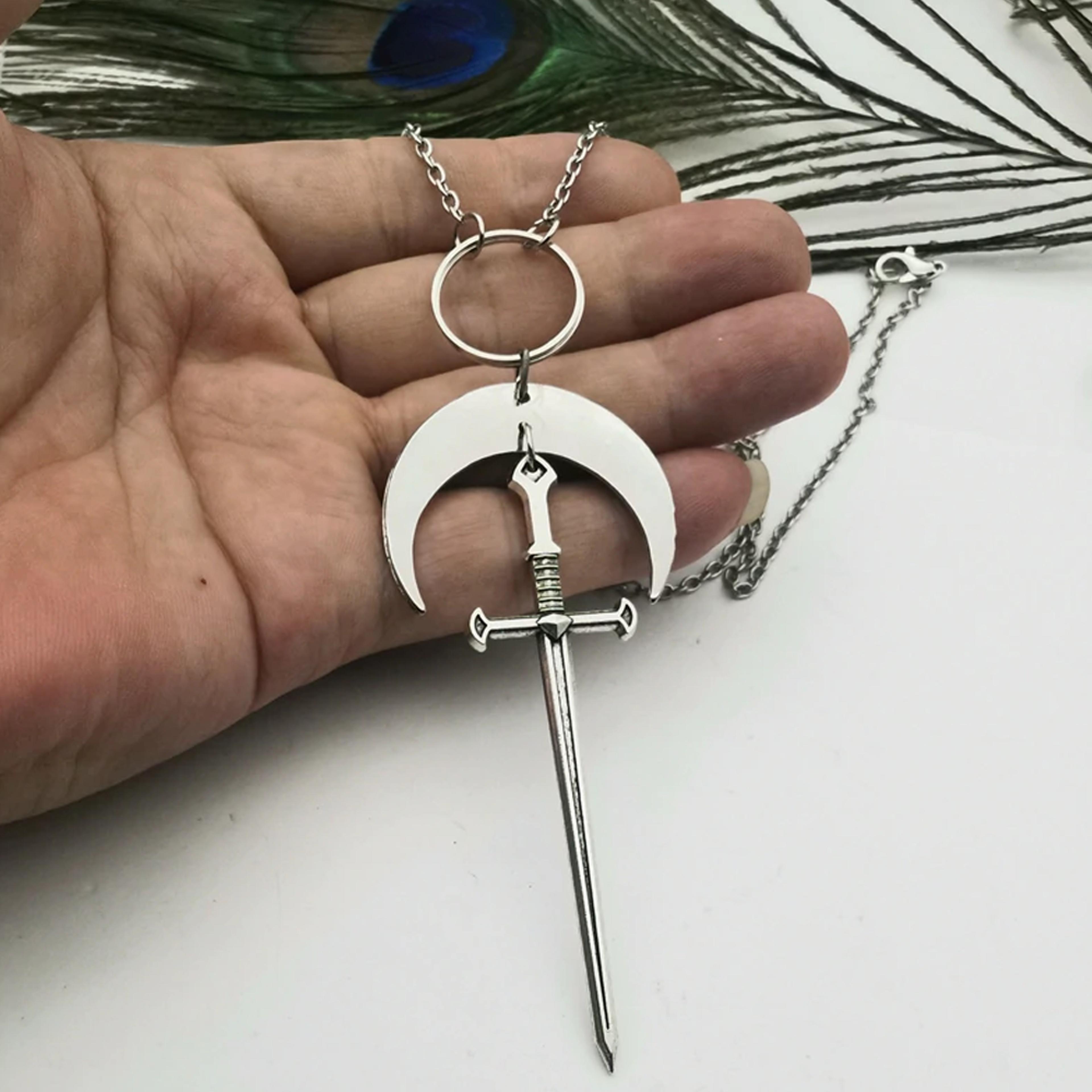 zincalloysilverswordpendantnecklacewithcrescent3