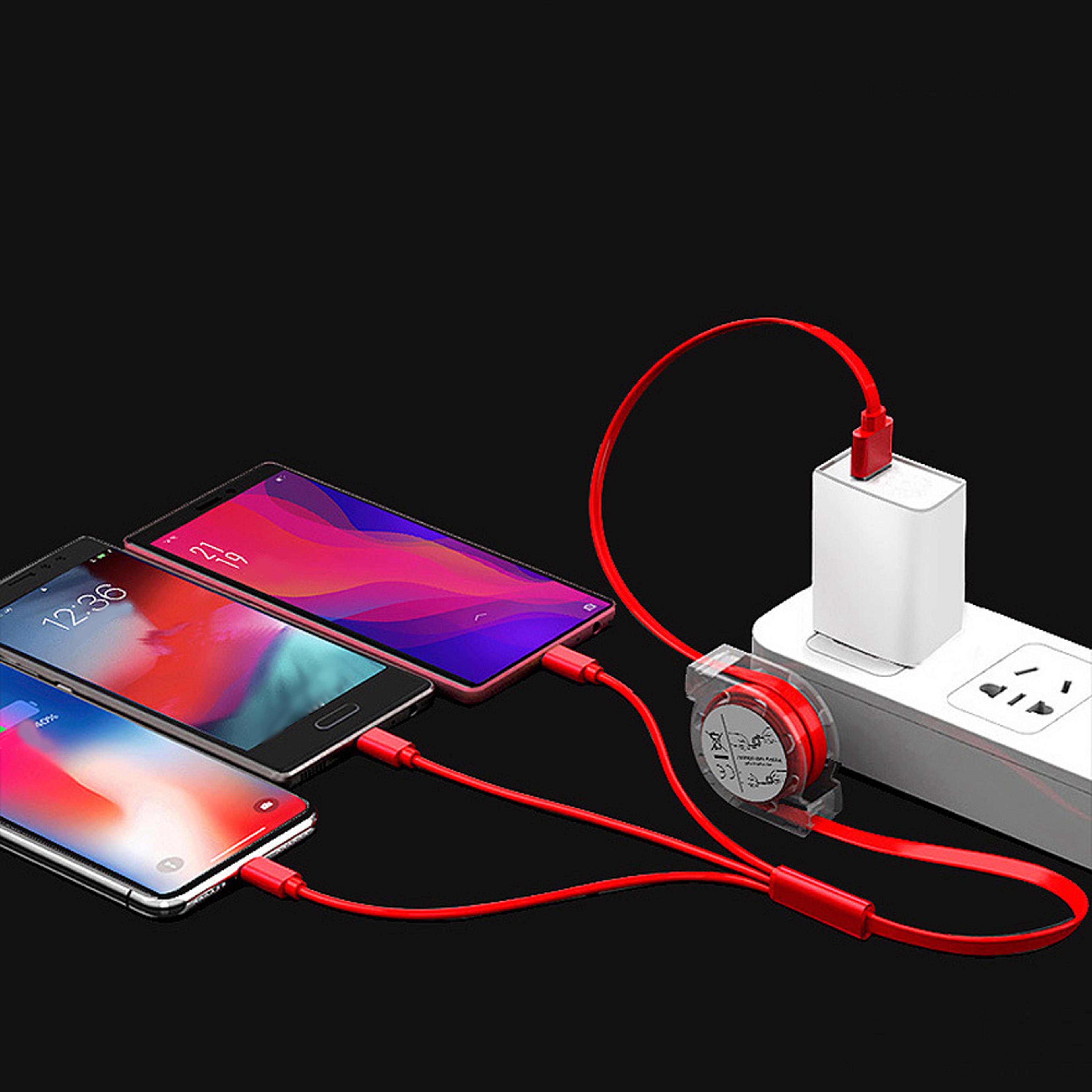 3in1 Retracting USB Cable Data Charger 3