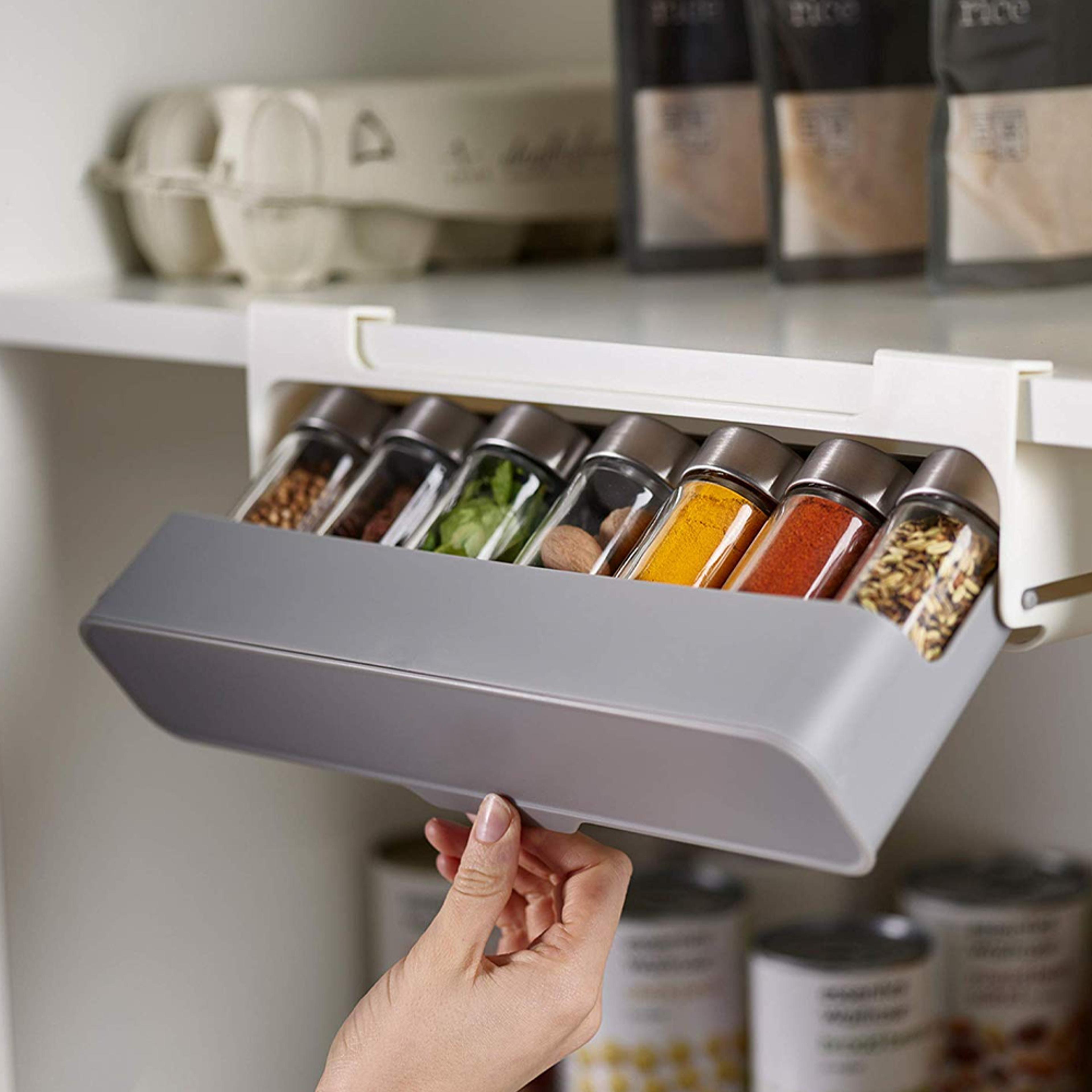 Under Shelf Pull Down Sliding Spice Rack2