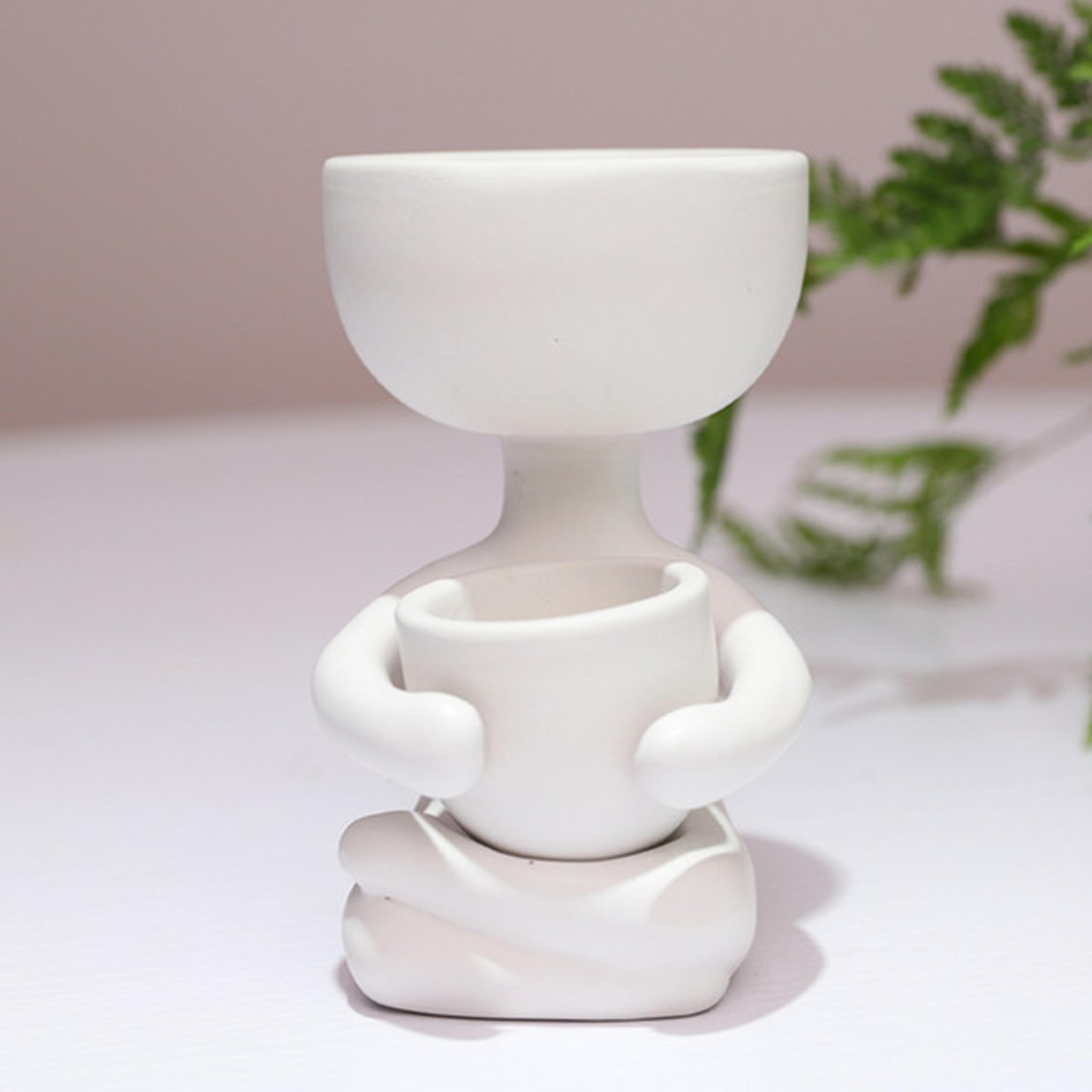 Human Shaped Ceramic Sitting Flower Pots white 1