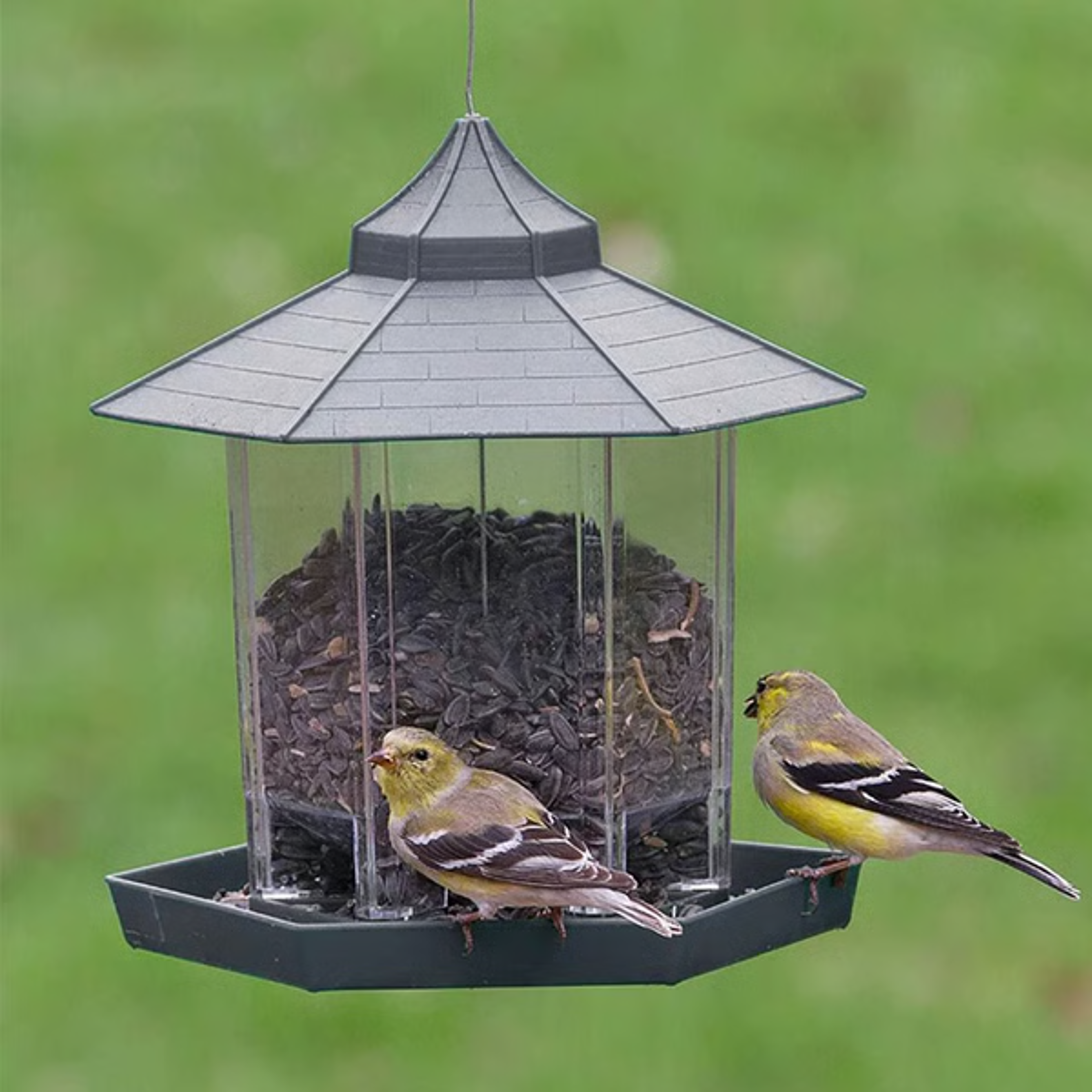 Hexagonal Pavilion Plastic Lighthouse Bird Feeder black