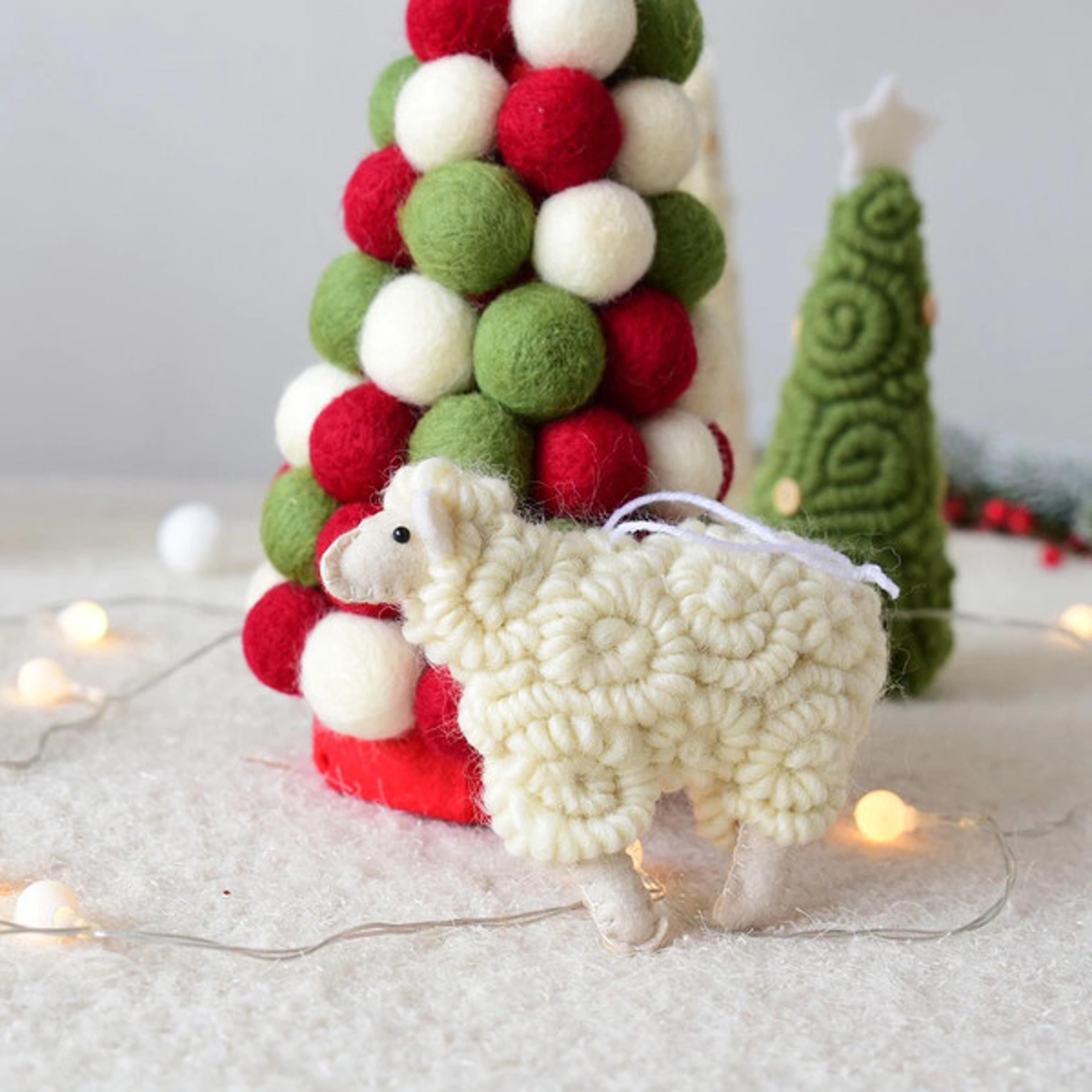 handmade felt sheep ornament - adorable christmas sheep decoration
