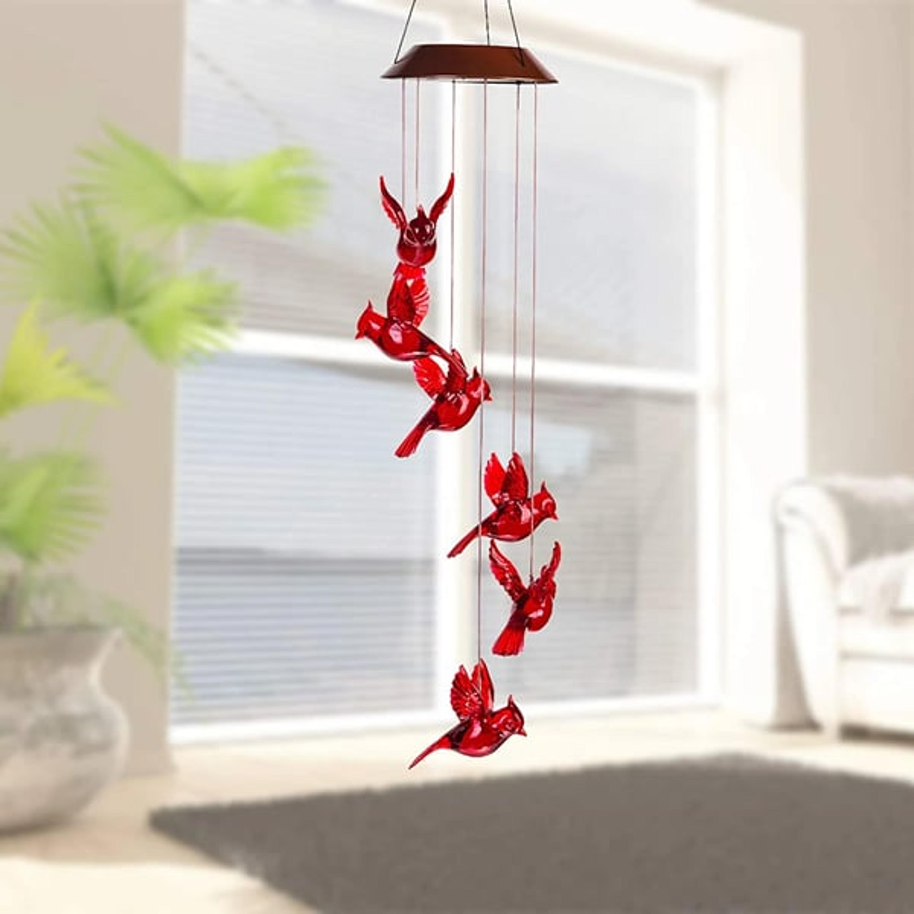 harmony in your garden - solar powered cardinal wind chime light, mesmerizing illumination & melodies