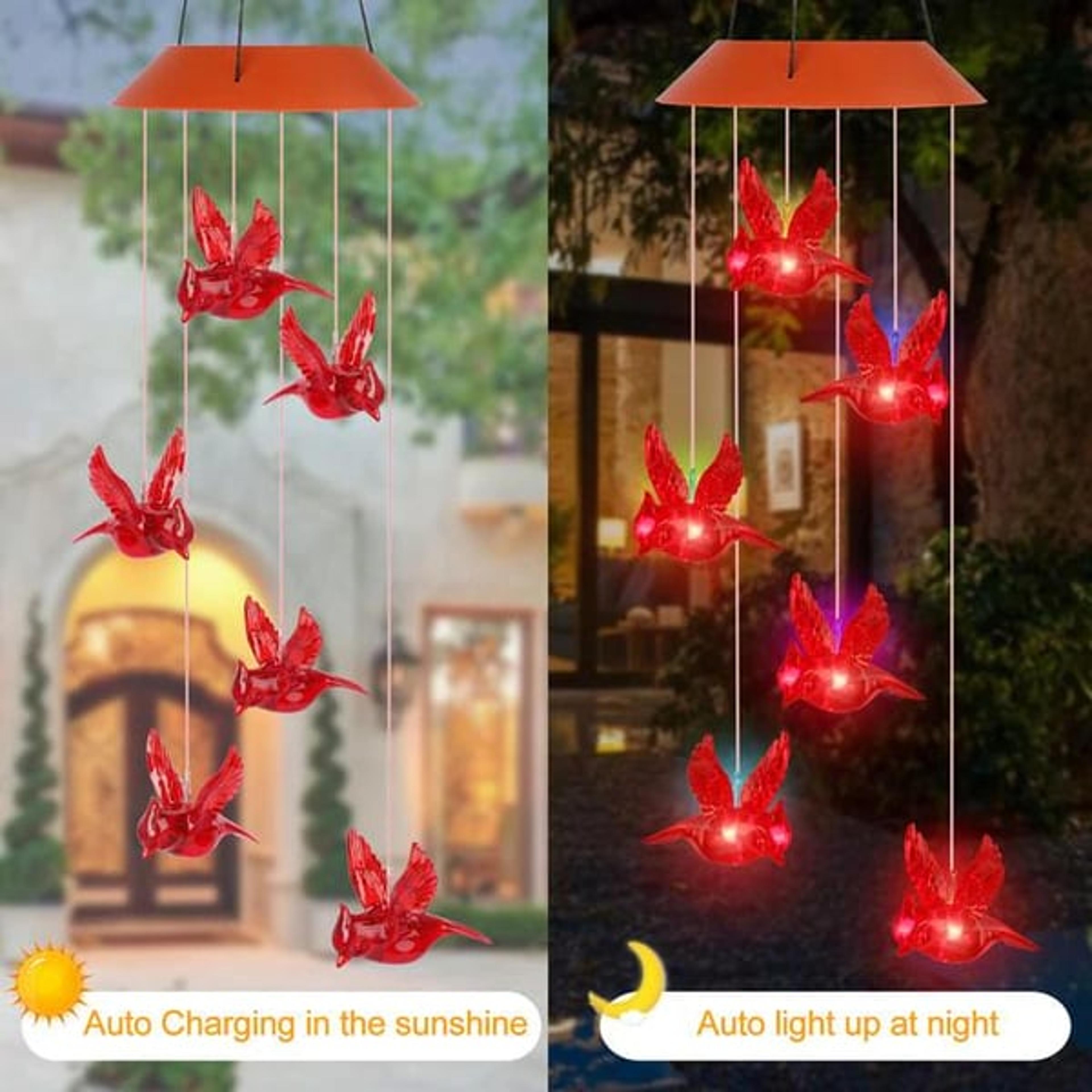 Harmony in Your Garden - Solar Powered Cardinal Wind Chime Light, Mesmerizing Illumination & Melodies5