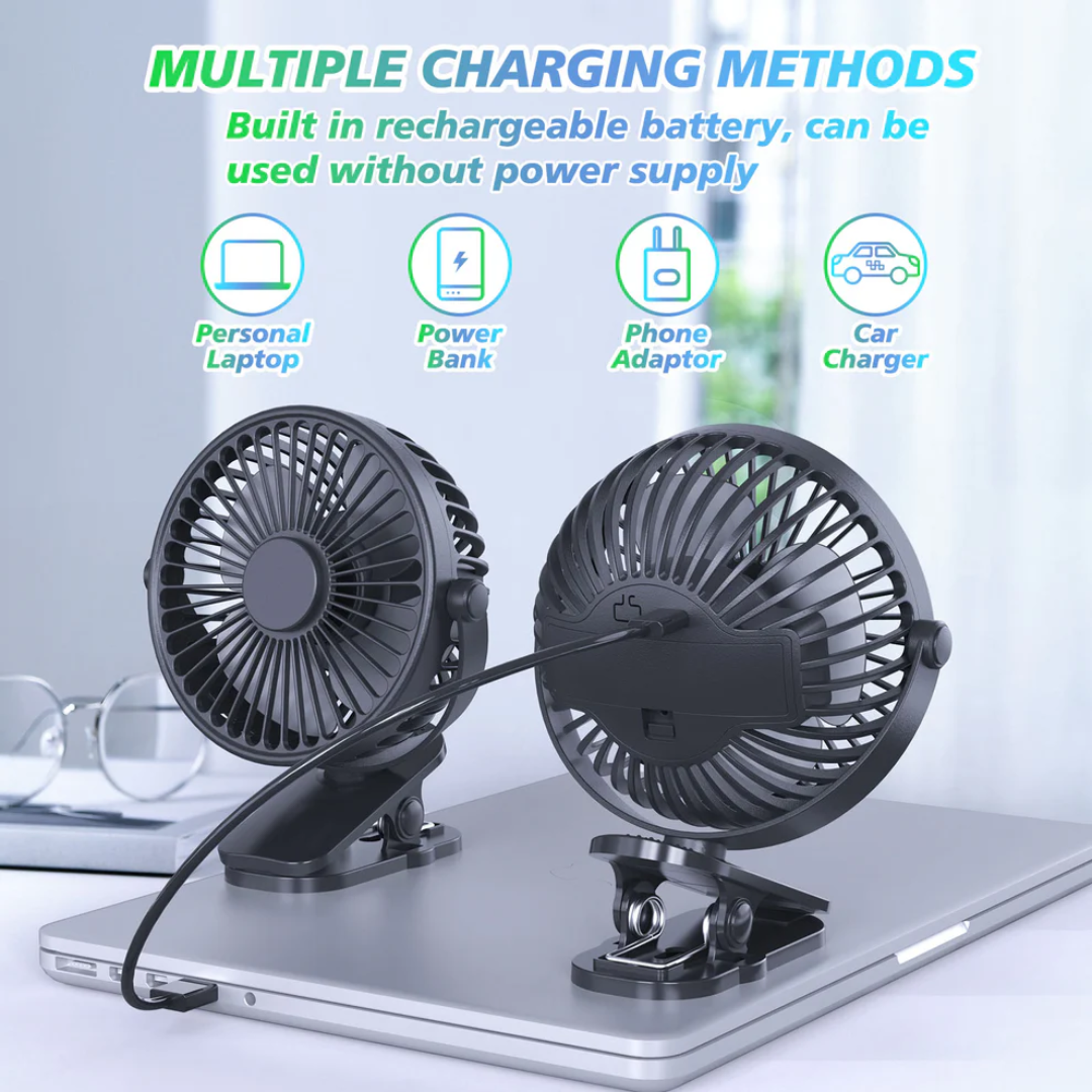 USB Rechargeable 360° Rotation Clip-On Table Fan5