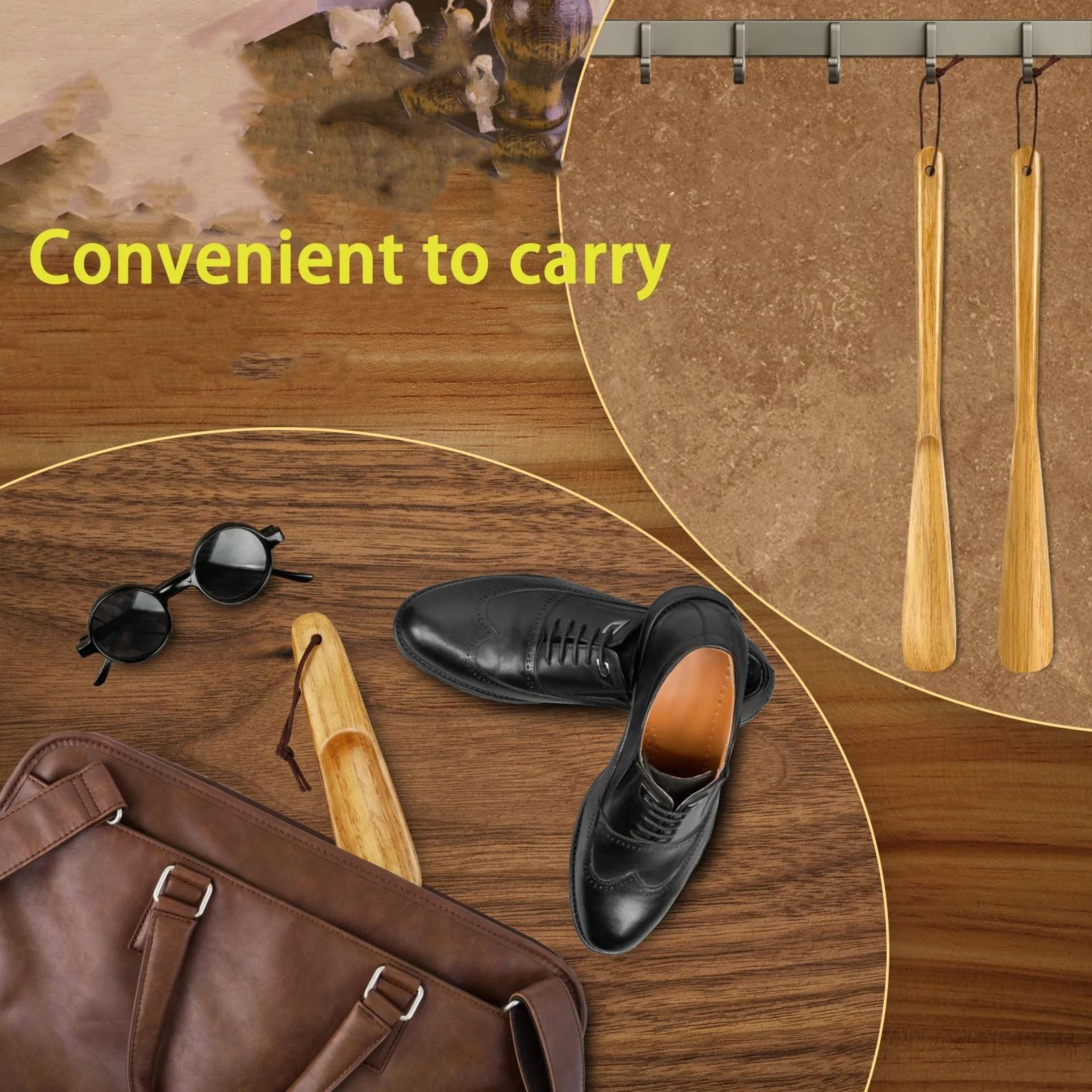 Set Of 2 Durable Wooden Shoe Horns  Long Handle Shoe Lifters 1