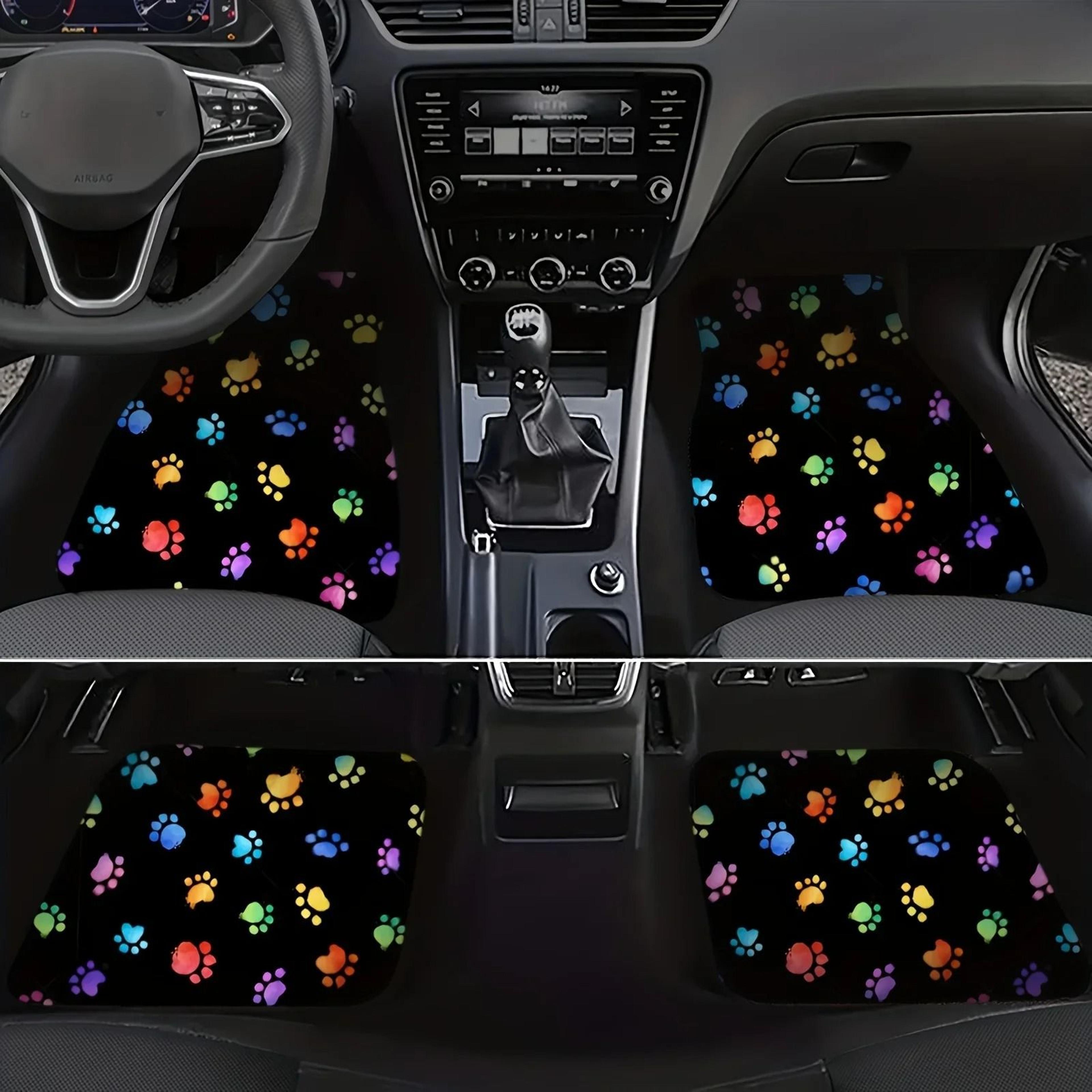 4pcs universal fit non-slip car floor mats with dog paw pattern – easy clean artificial leather auto accessories