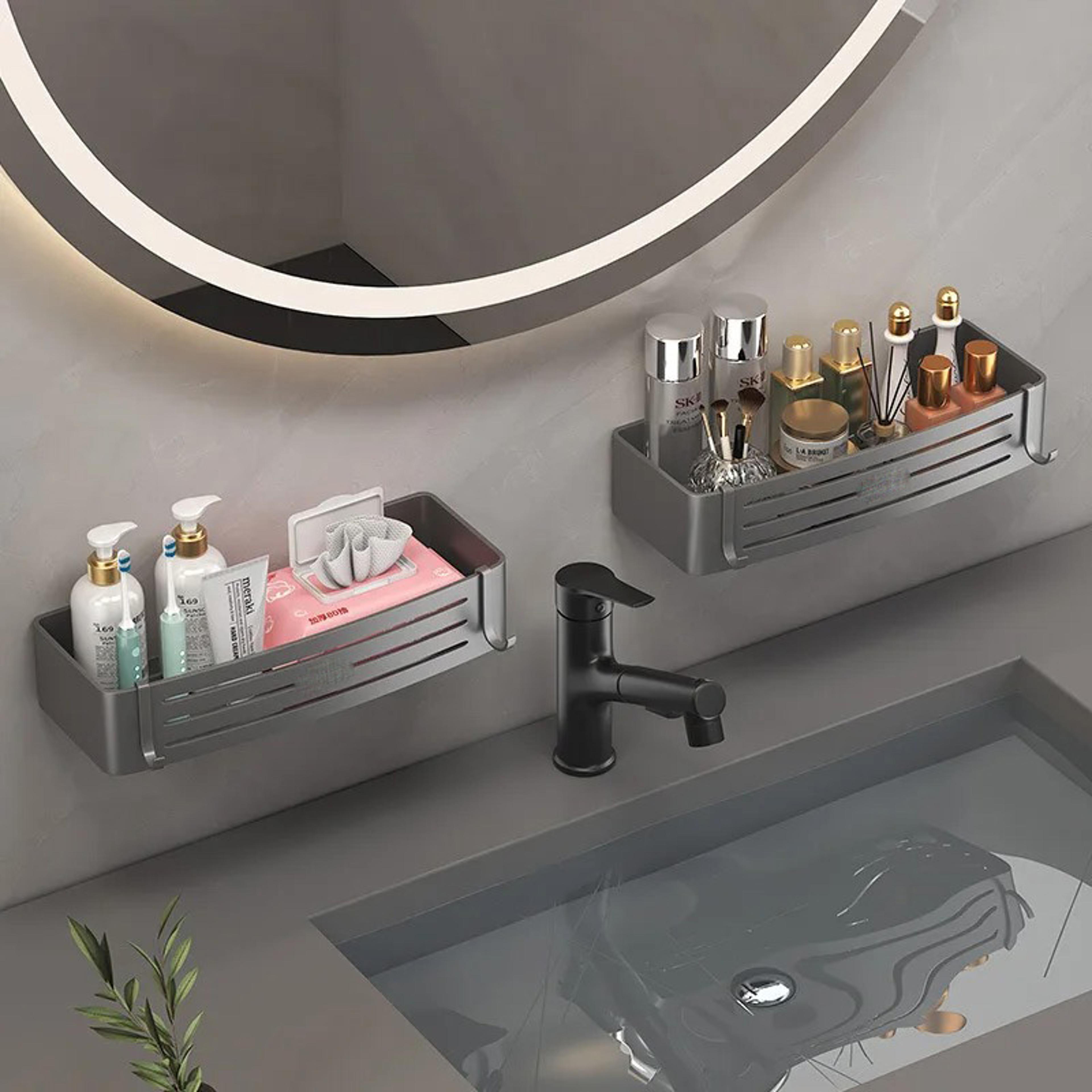 WallMounted Bathroom Accessories NoDrill Shampoo Shelf Makeup Organizer Aluminum Alloy Storage Hold 4