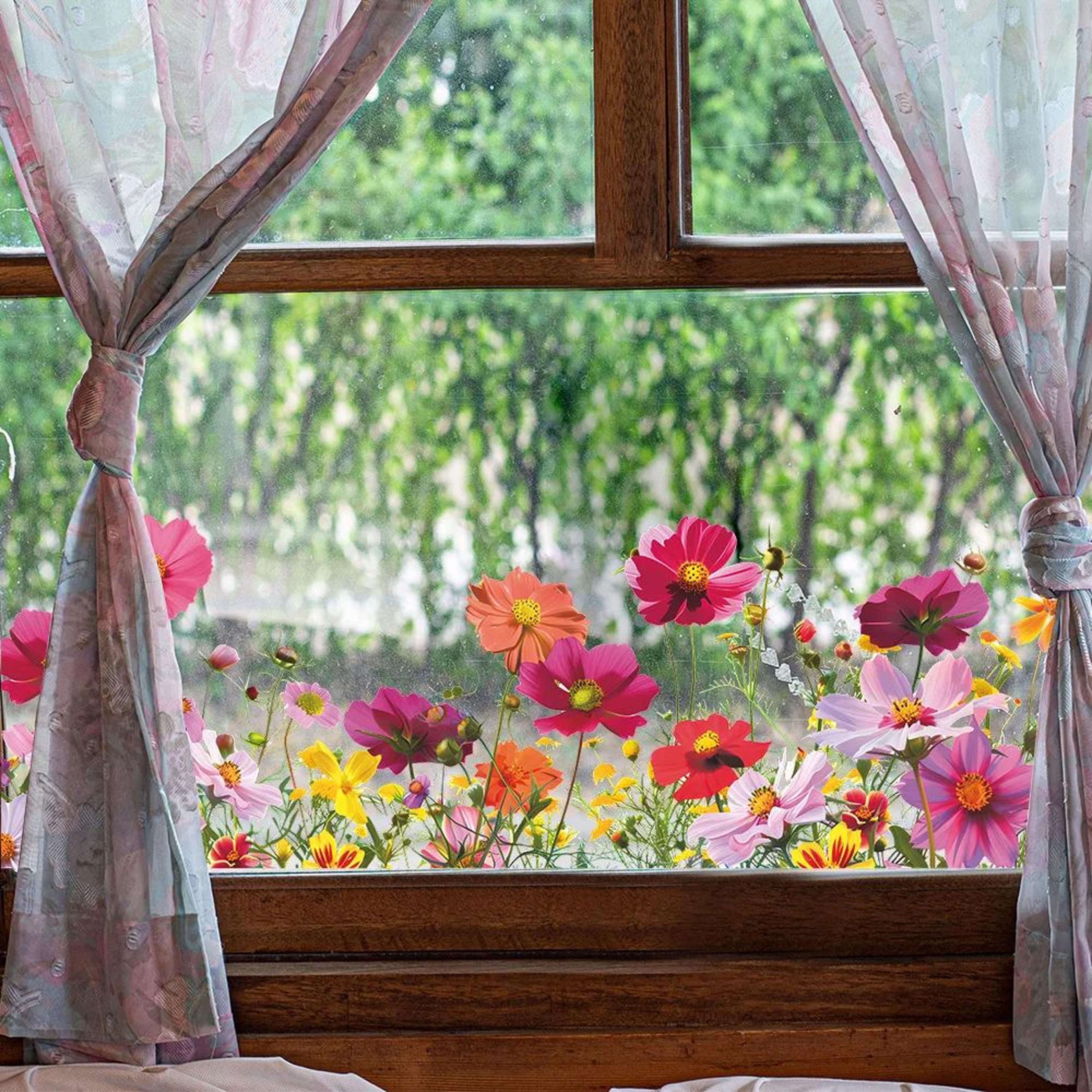 beautiful colorful flowers wall stickers for glass windows, self-adhesive pvc decals for room & home decoration