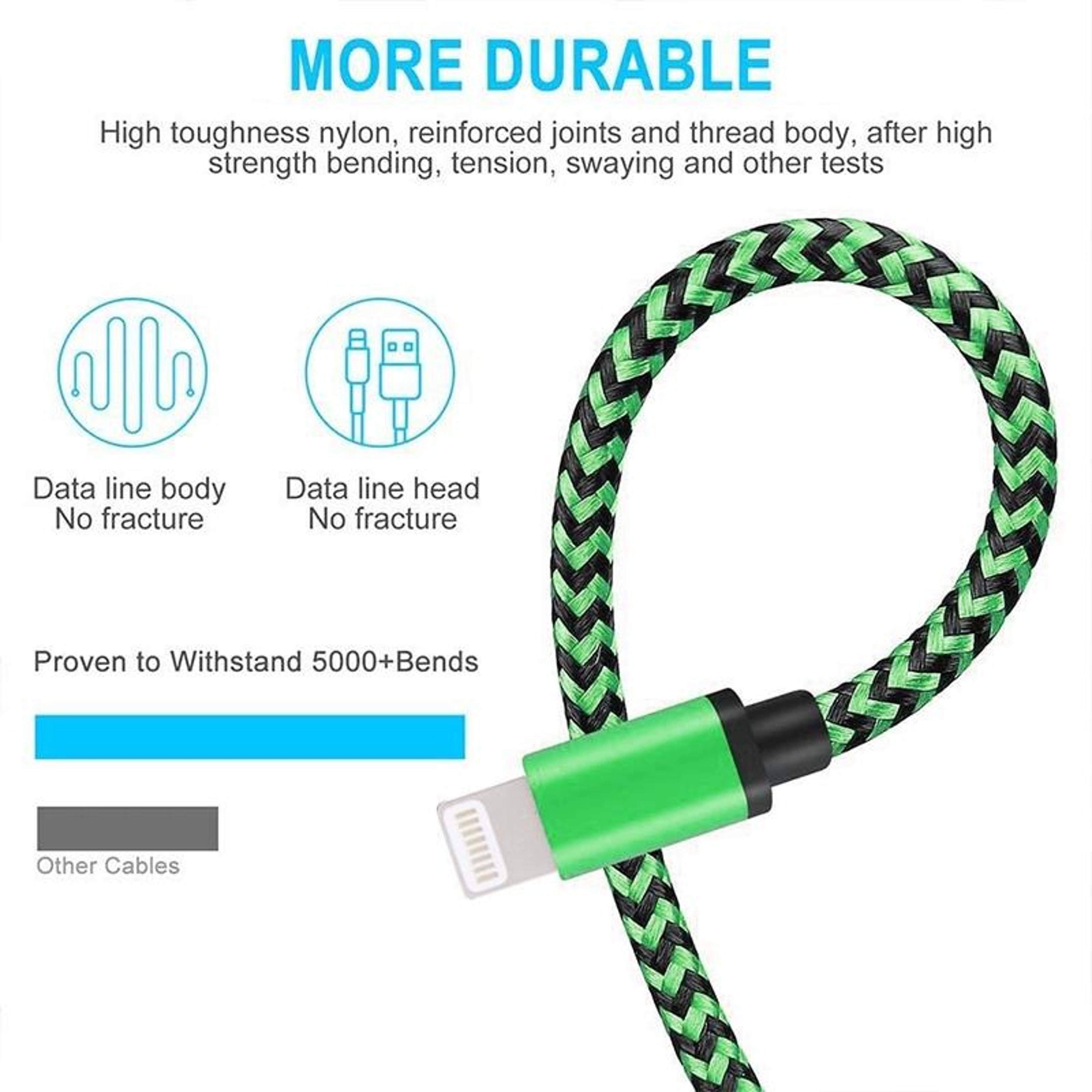 2A Woven Braided USB To Lightning Charging  Sync Cable 1m Green 5
