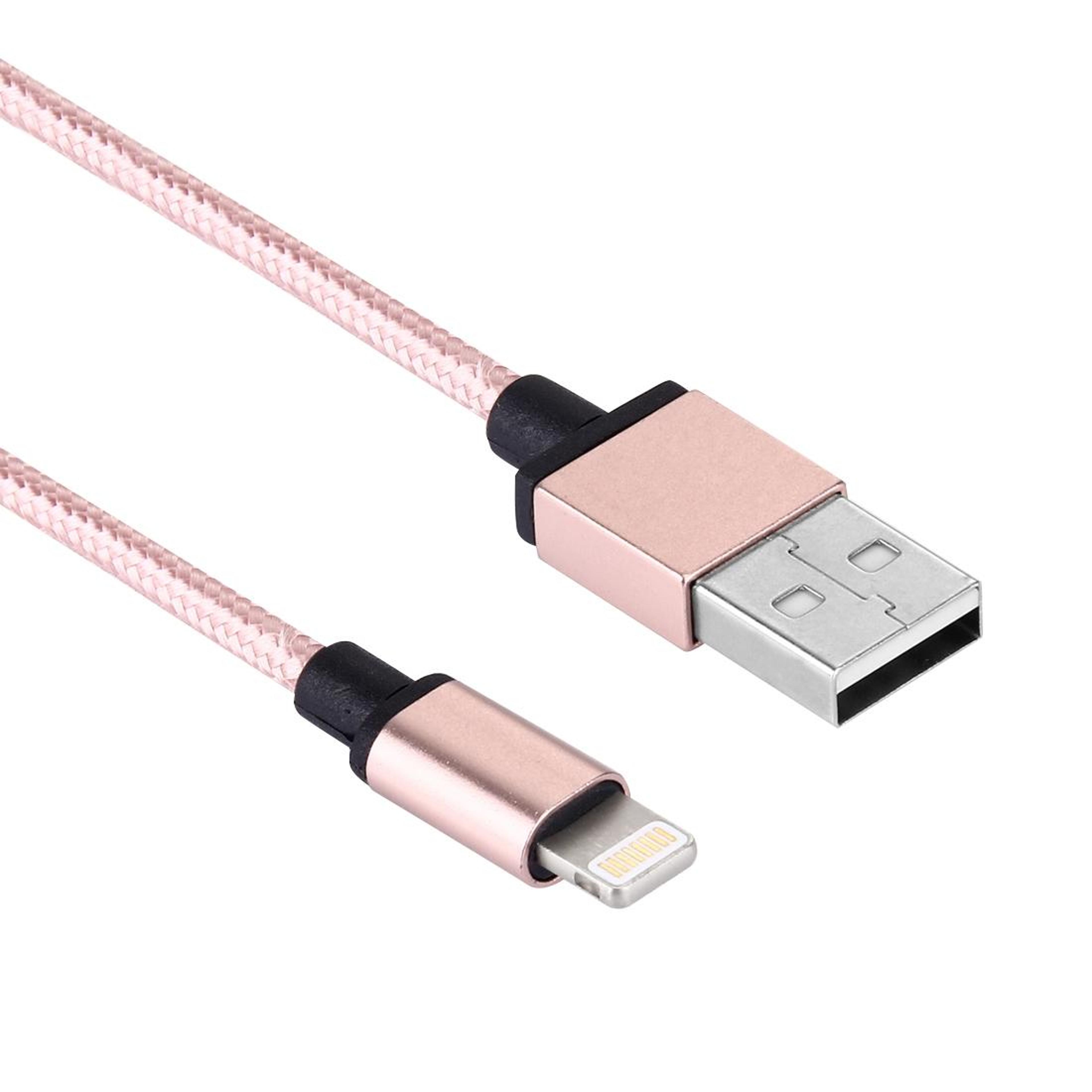 Premium Lightning Cable 1m Woven Metal Head IPhone Charger Cable Fast Sync Durable Pink 3