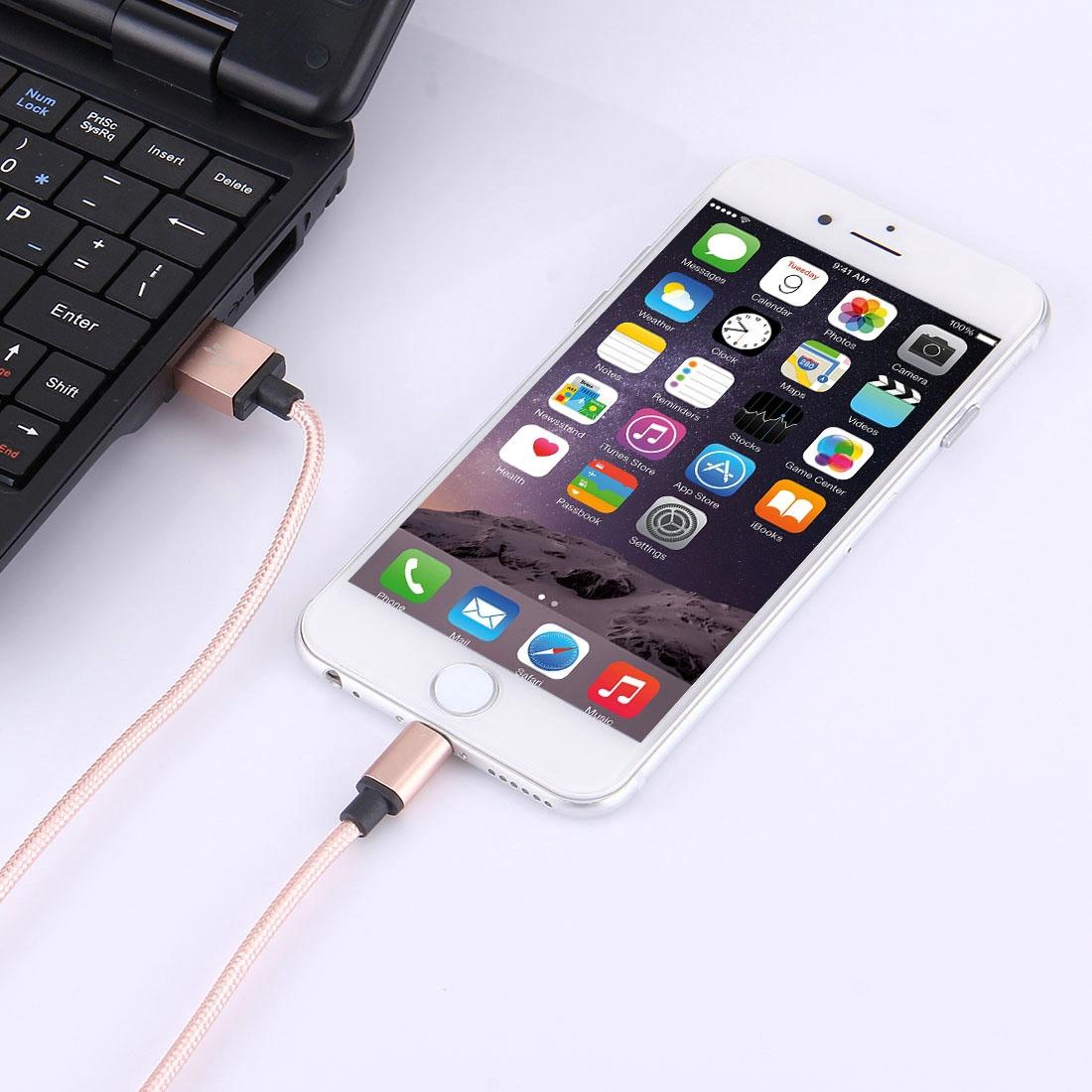 Premium Lightning Cable 1m Woven Metal Head IPhone Charger Cable Fast Sync Durable Pink 6