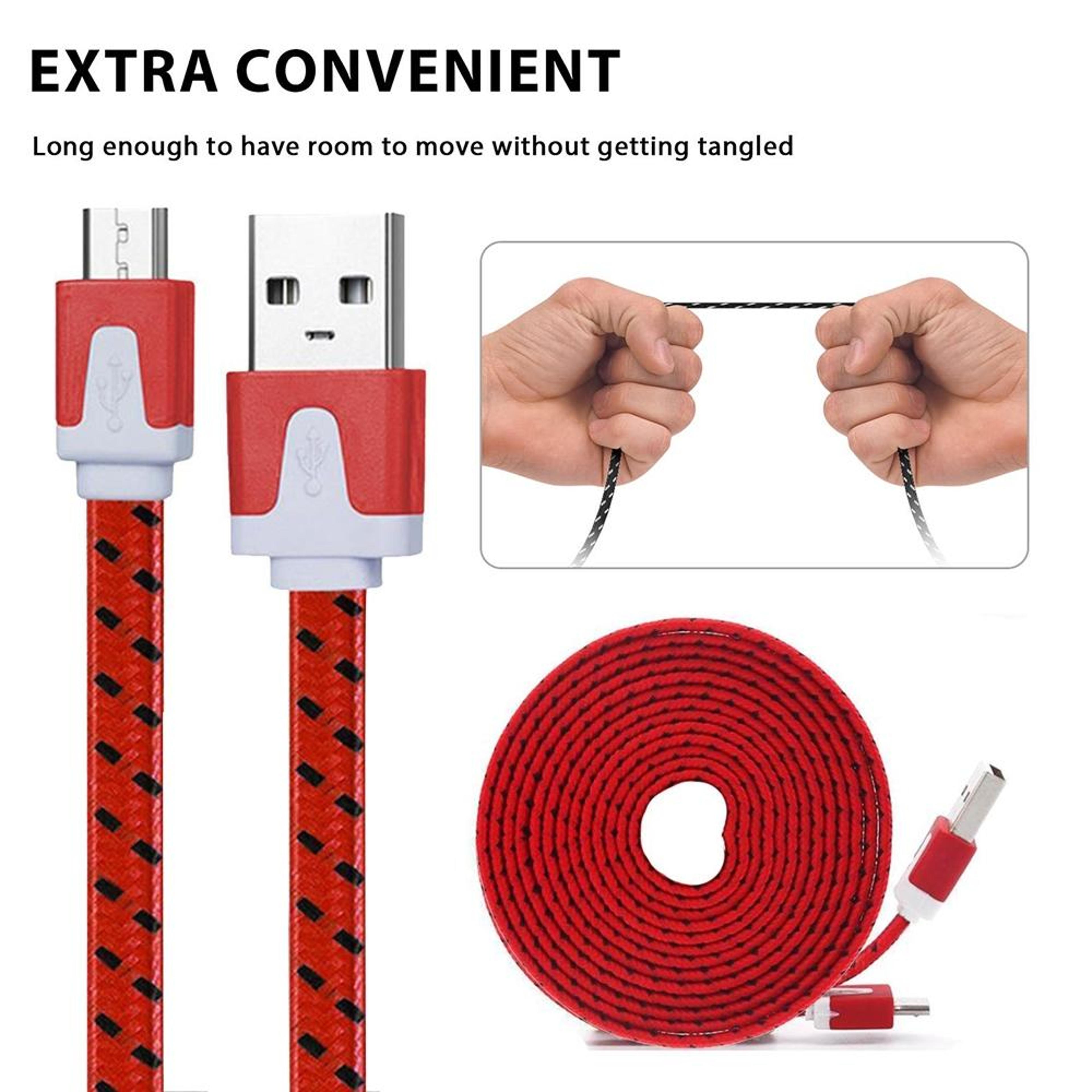 2m Woven Micro USB To USB Charging  Data Cable Red Durable Fast Sync Cable 2