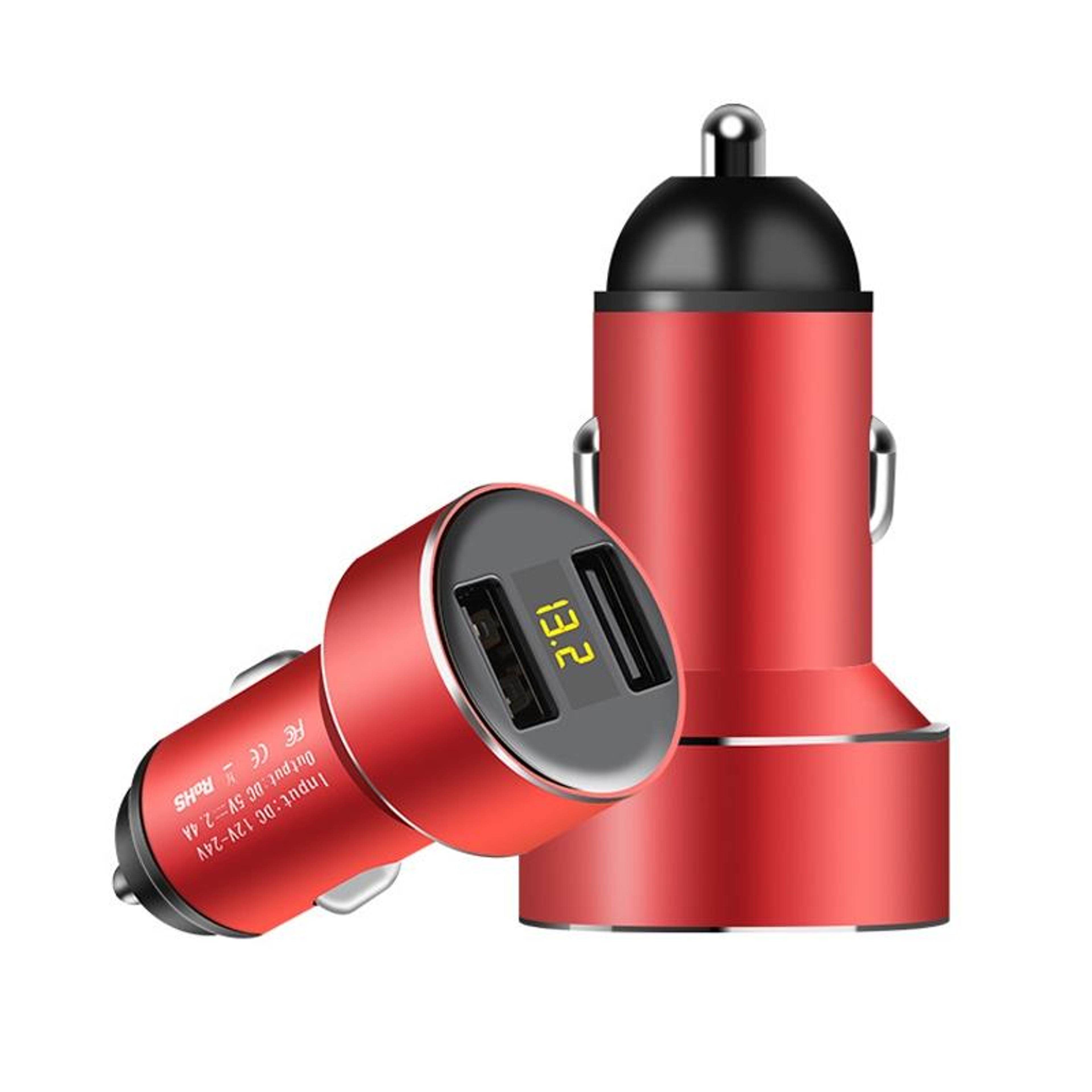 Mini Dual USB Digital Display Car Charger 12V24V Fast Charging Adapter Red 0