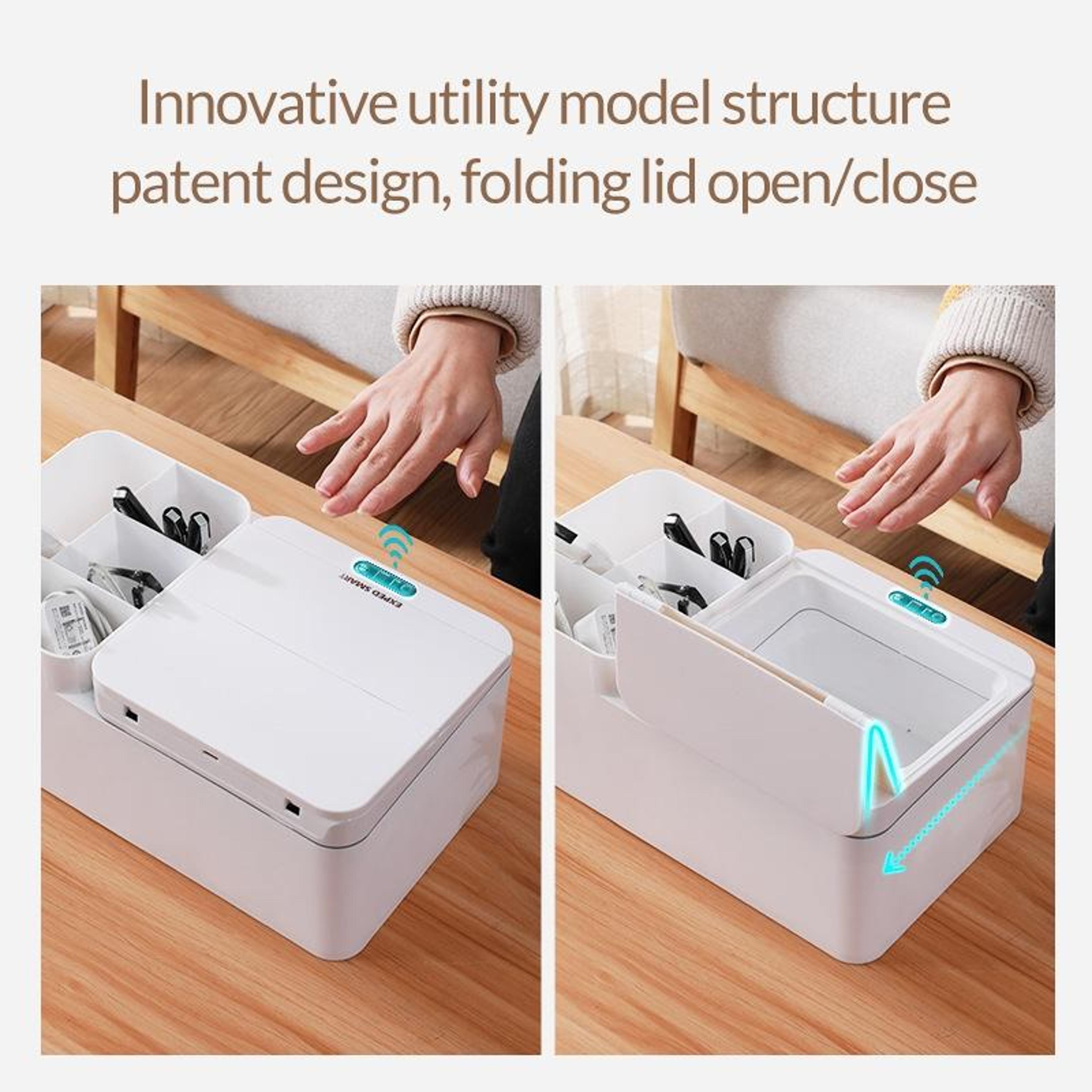 EXPED Smart Touchless Desktop Organizer Box With USB Charging  Automatic Sensor Lid 5