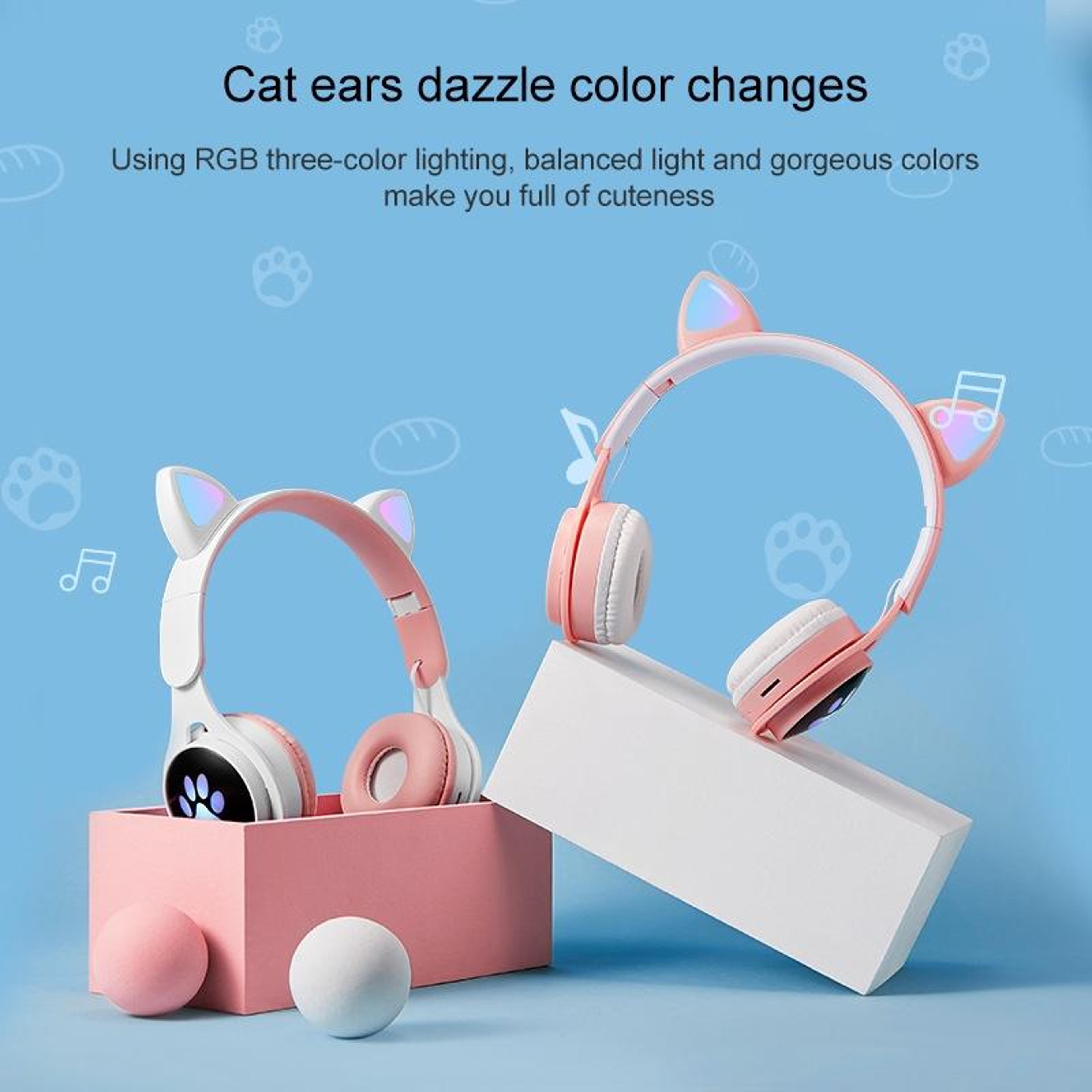 RGB Cat Ear Bluetooth Headphones With LED Lights Foldable Wireless Gaming Headset  TF Card Support 3