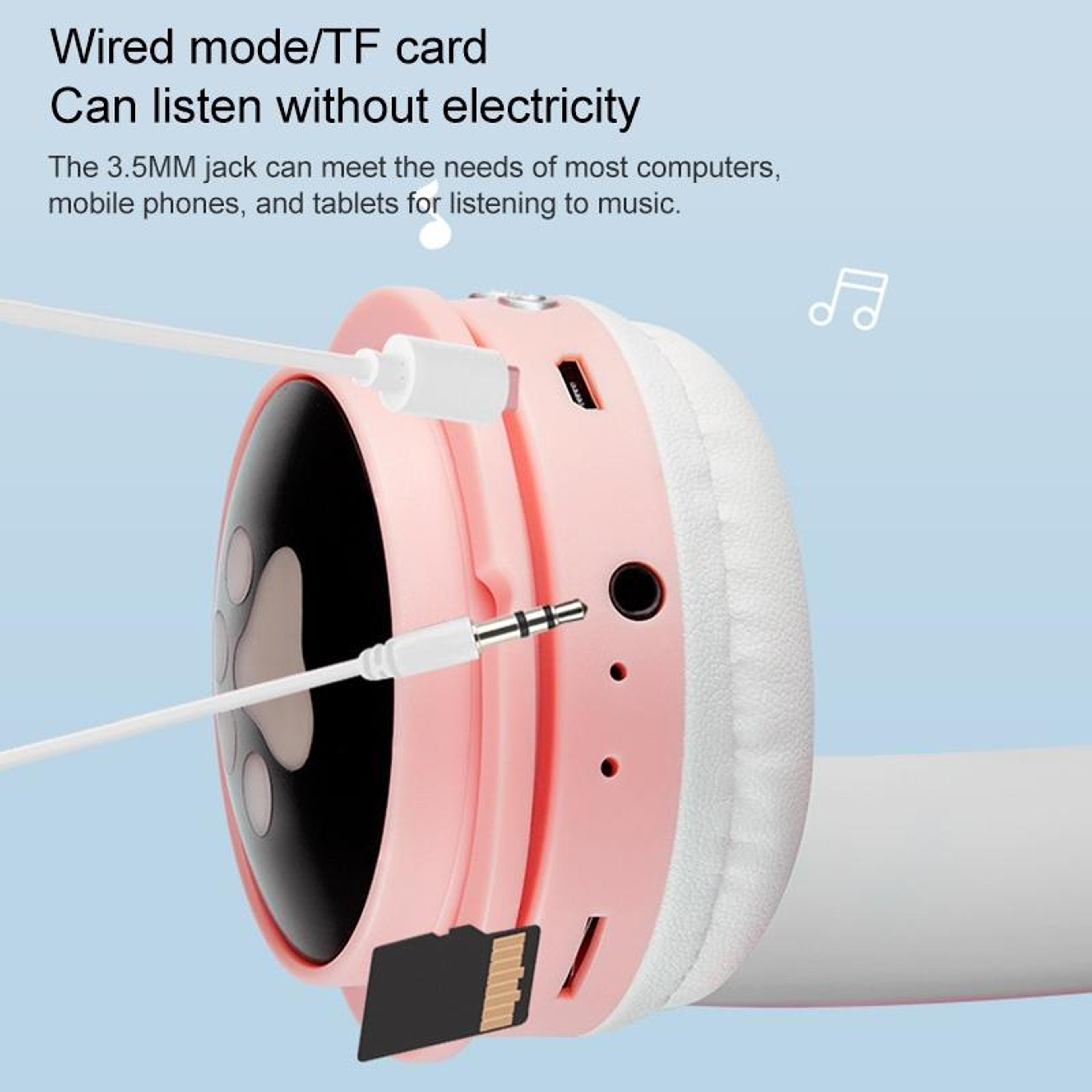 RGB Cat Ear Bluetooth Headphones With LED Lights Foldable Wireless Gaming Headset  TF Card Support 10