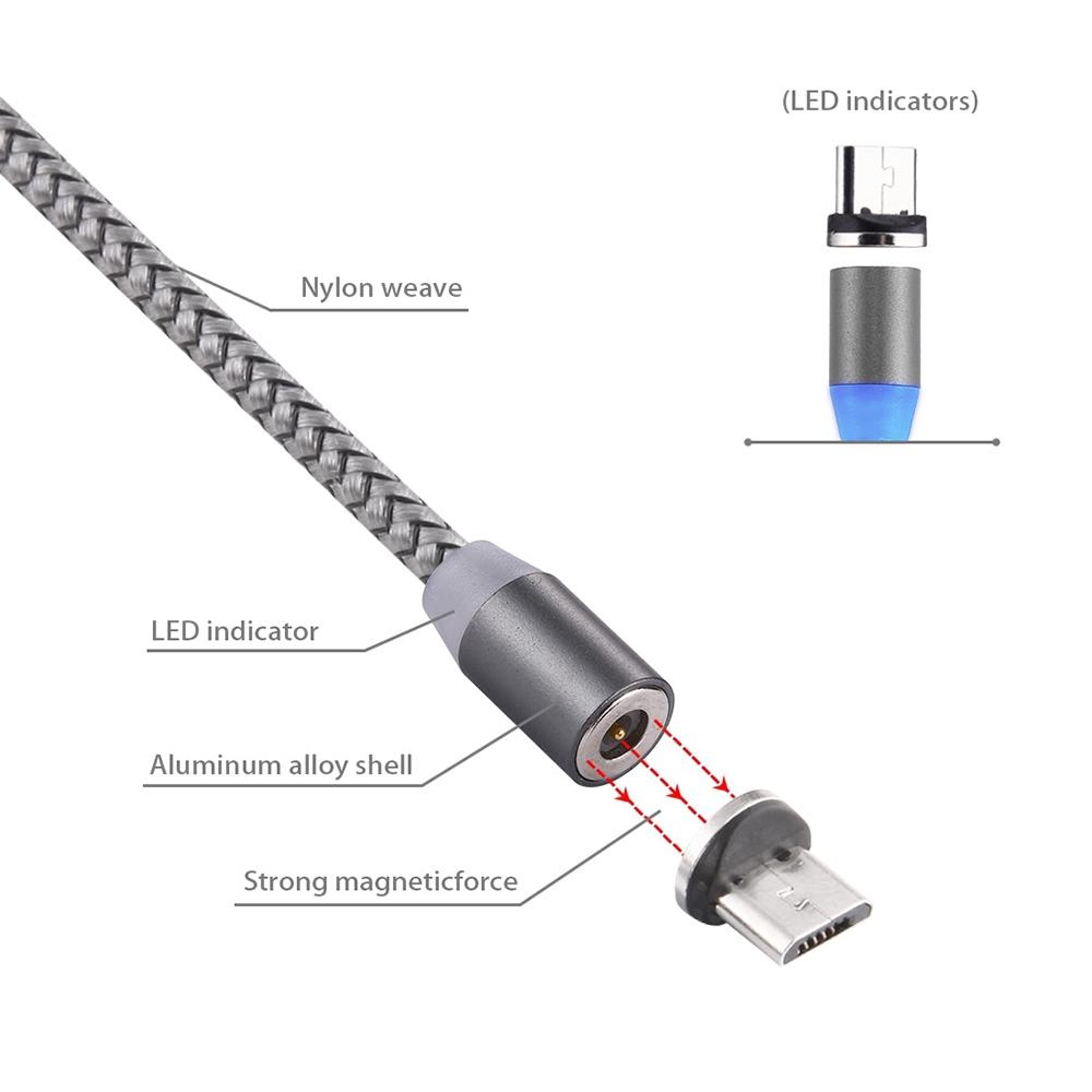 360 Degree Magnetic Micro USB Charger Cable 1M Braided USB Charging Cable With LED Indicator 7