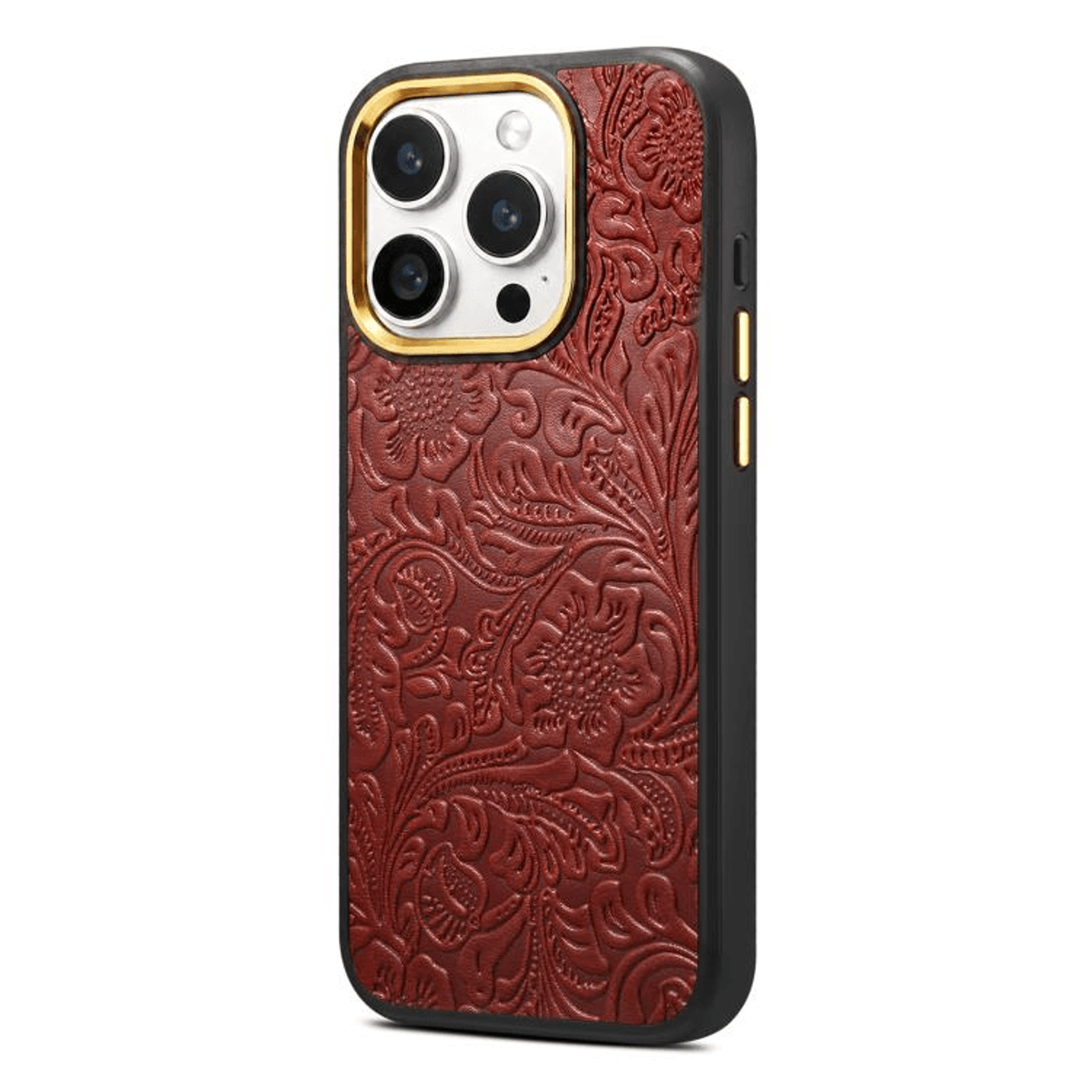 Denior Retro Flower IPhone 16 Pro  16 Pro Max Leather Case With MagSafe Phone Case Protection 4