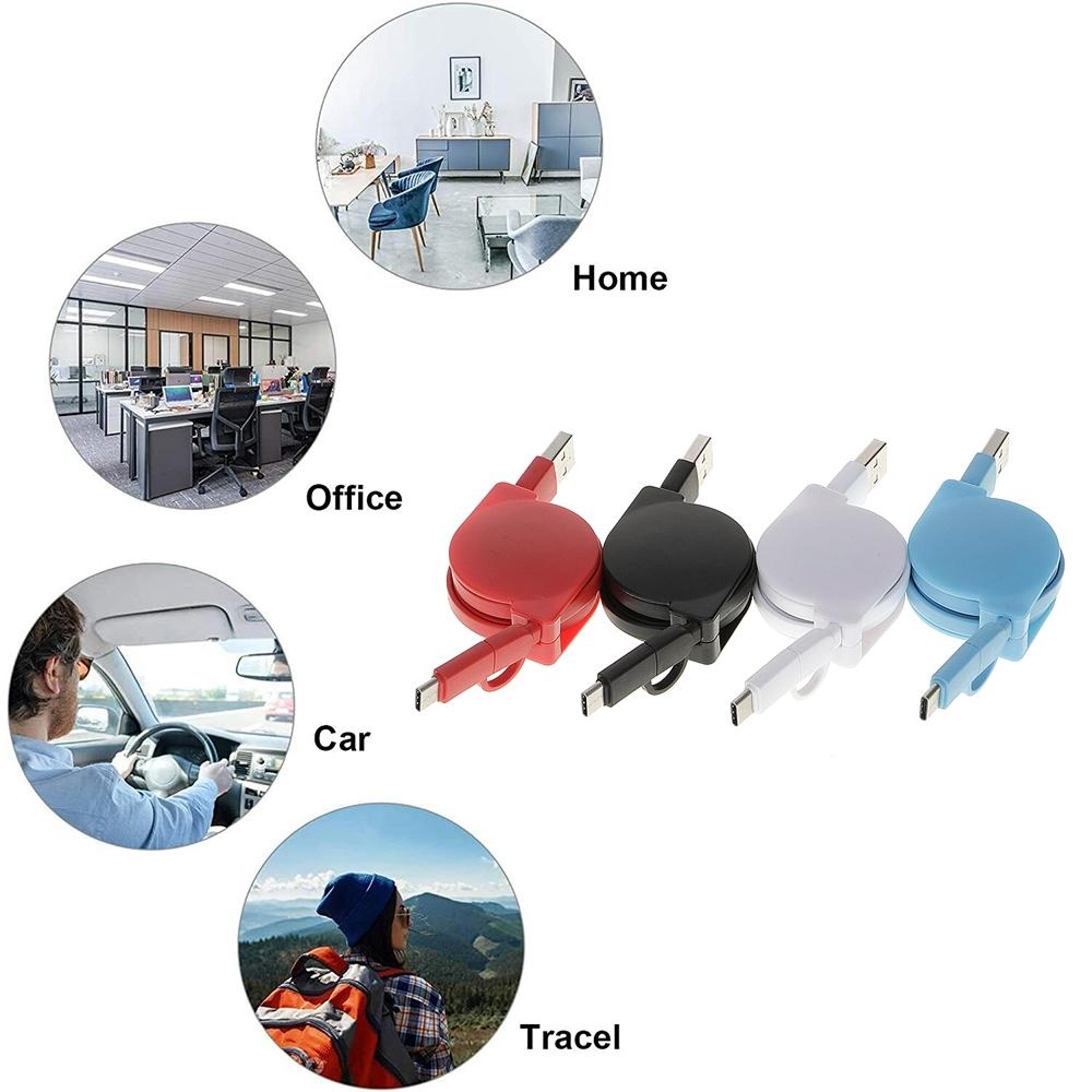 2in1 Retractable USB Charging Cable 1M 2A Micro USB To USBC Fast Data Sync Cable 6