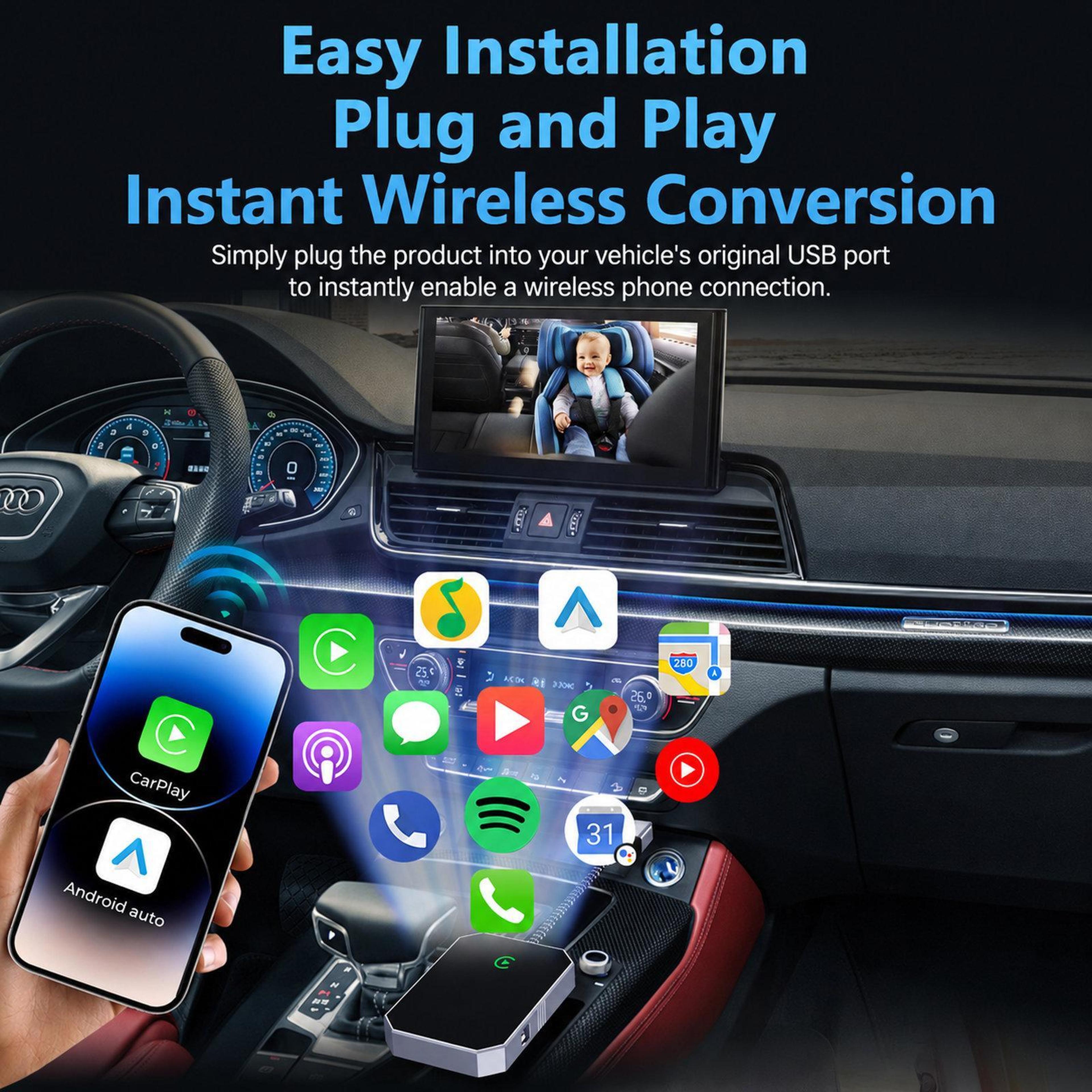 LC969D Car Baby Monitor With Wireless CarPlay Adapter HD Night Vision Camera 5