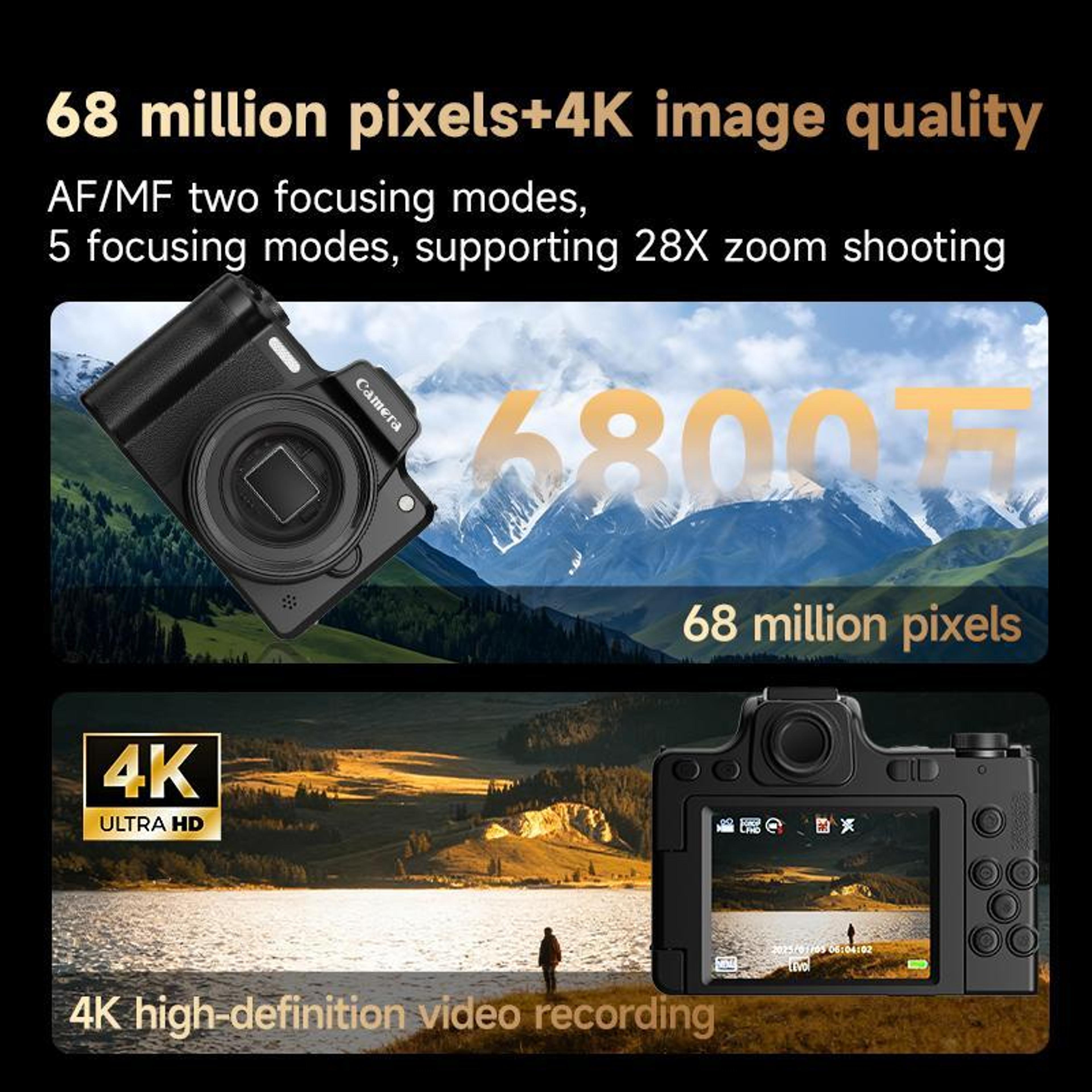 Retro 4K Digital Camera With Viewfinder 68MP Vlogging Camera And External Microphone 10