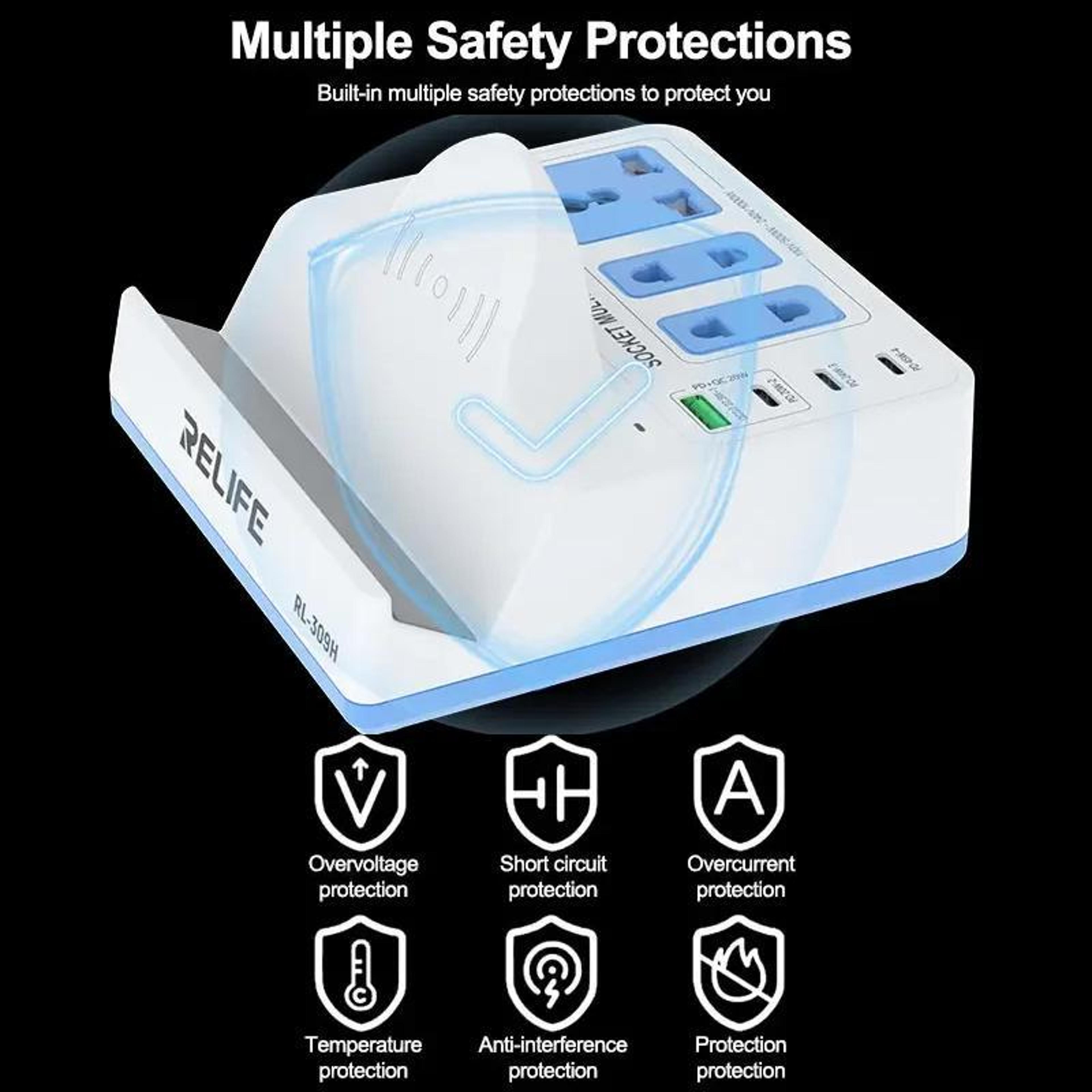 RELIFE RL309H 72W Charger Wireless Charging Station Multi Port Fast Charging Socket 8