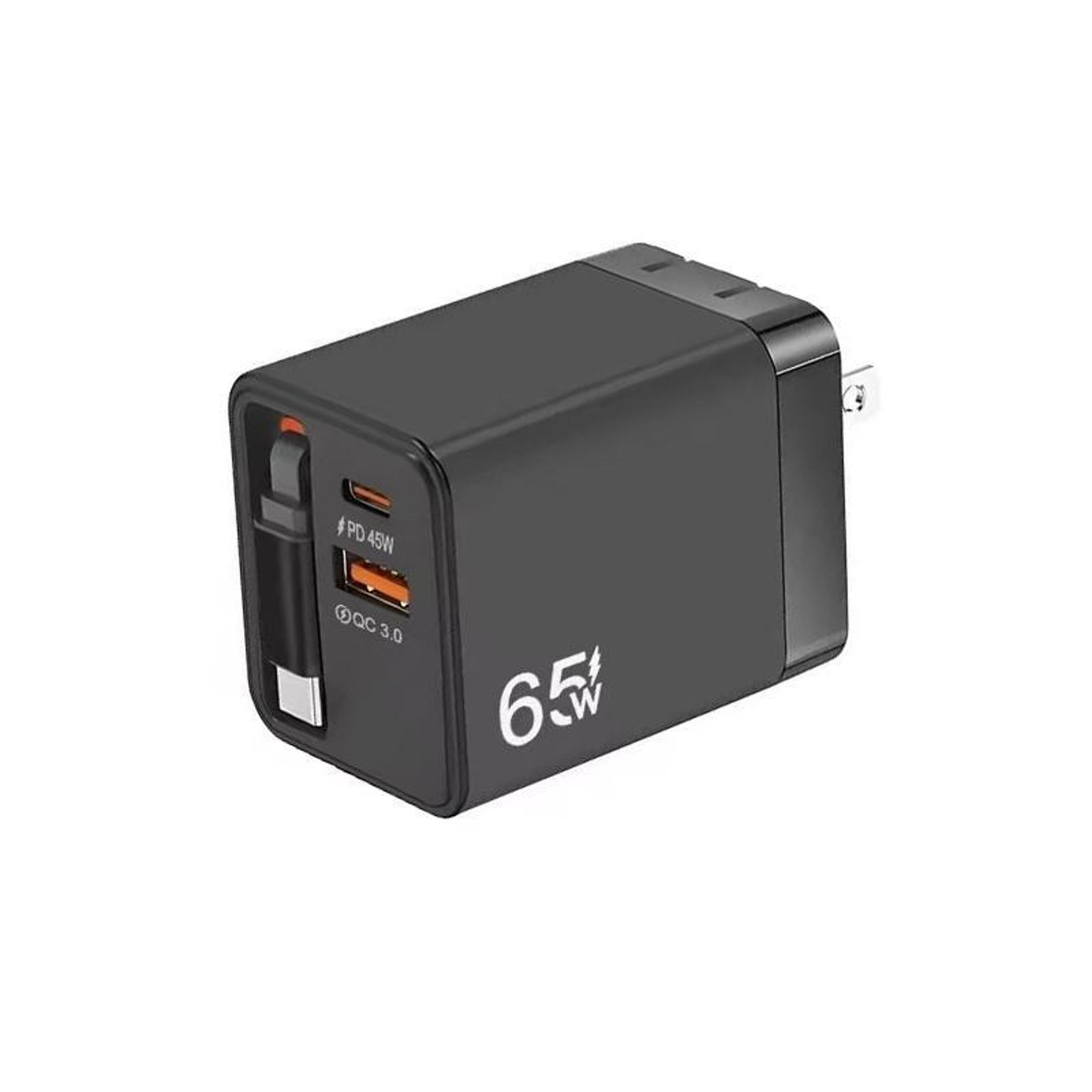 FC1 65W Fast Charger Retractable USB C Charger With 70cm Type C Cable PD30 QC30 US Plug 8