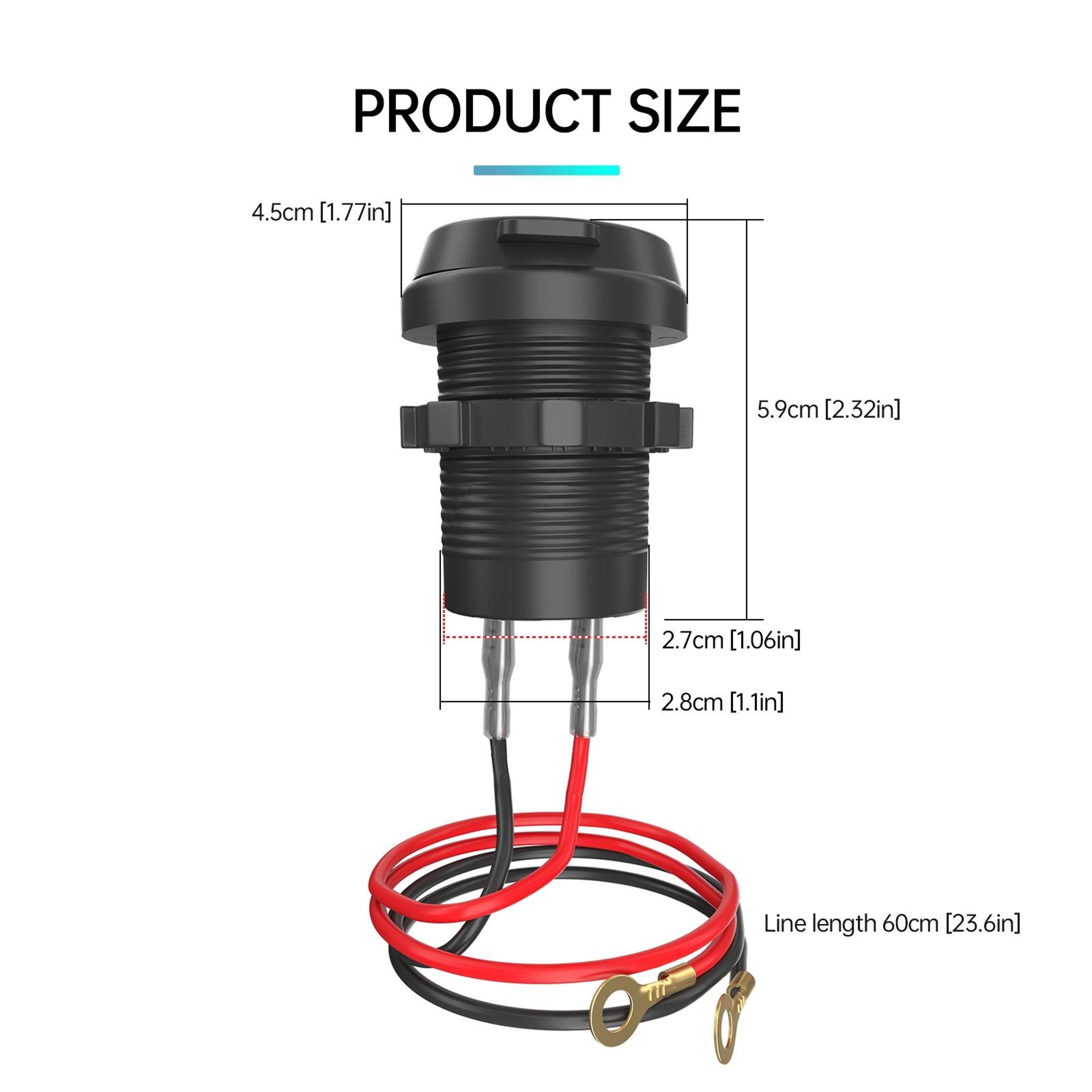 QC30 Waterproof Dual USB Car Charger Fast Charging USB A Type C Power Outlet 4