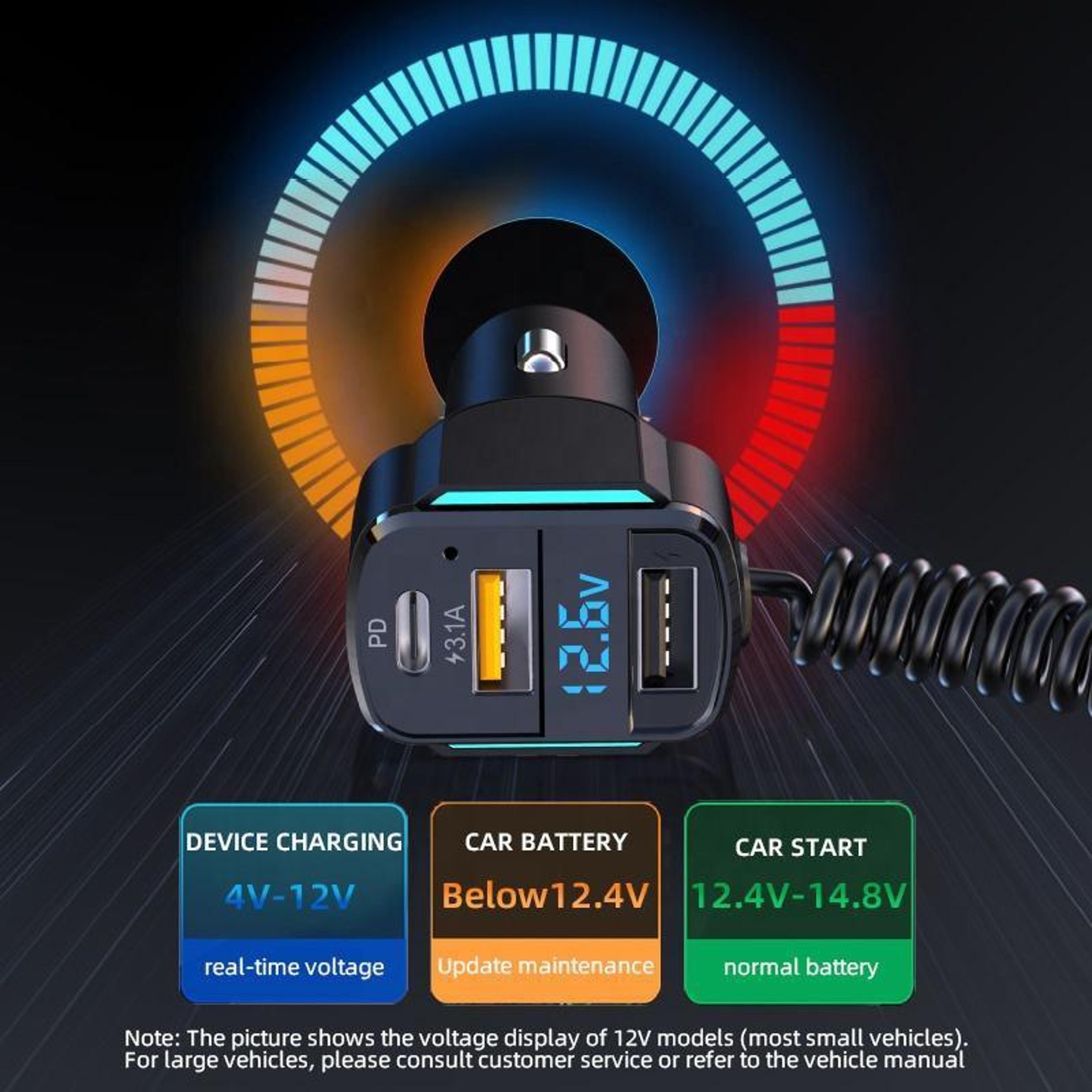 K4 Car Fast Charger 3 In 1 PD Car Charger With Dual USB Ports And Spring Charging Cable 4