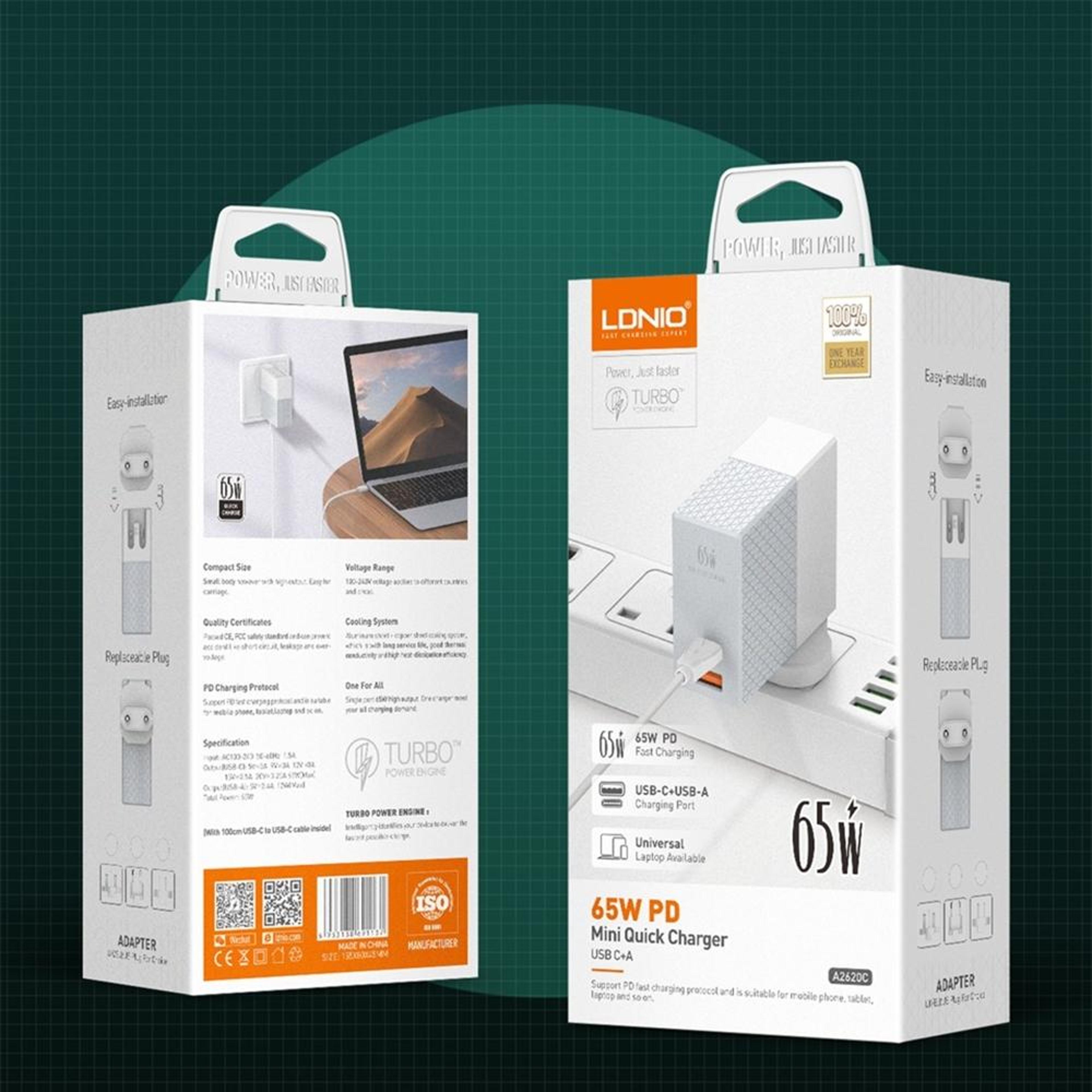 LDNIO 65W USB C Charger PD 30 Fast Wall Travel Charger With USB C Cable US Plug 2