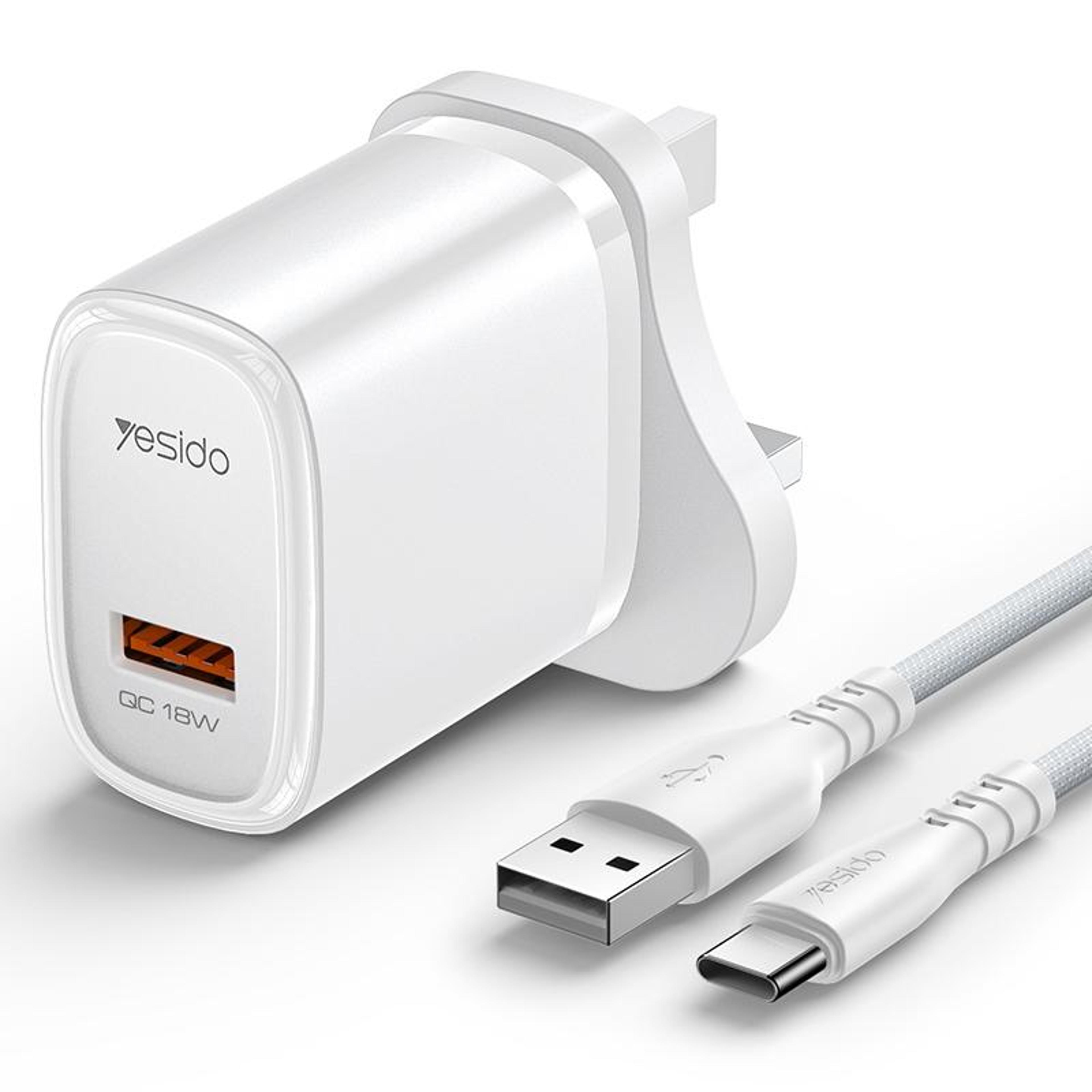 yesido yc85c 18w fast charger with usb c charger cable  fast charging adapter