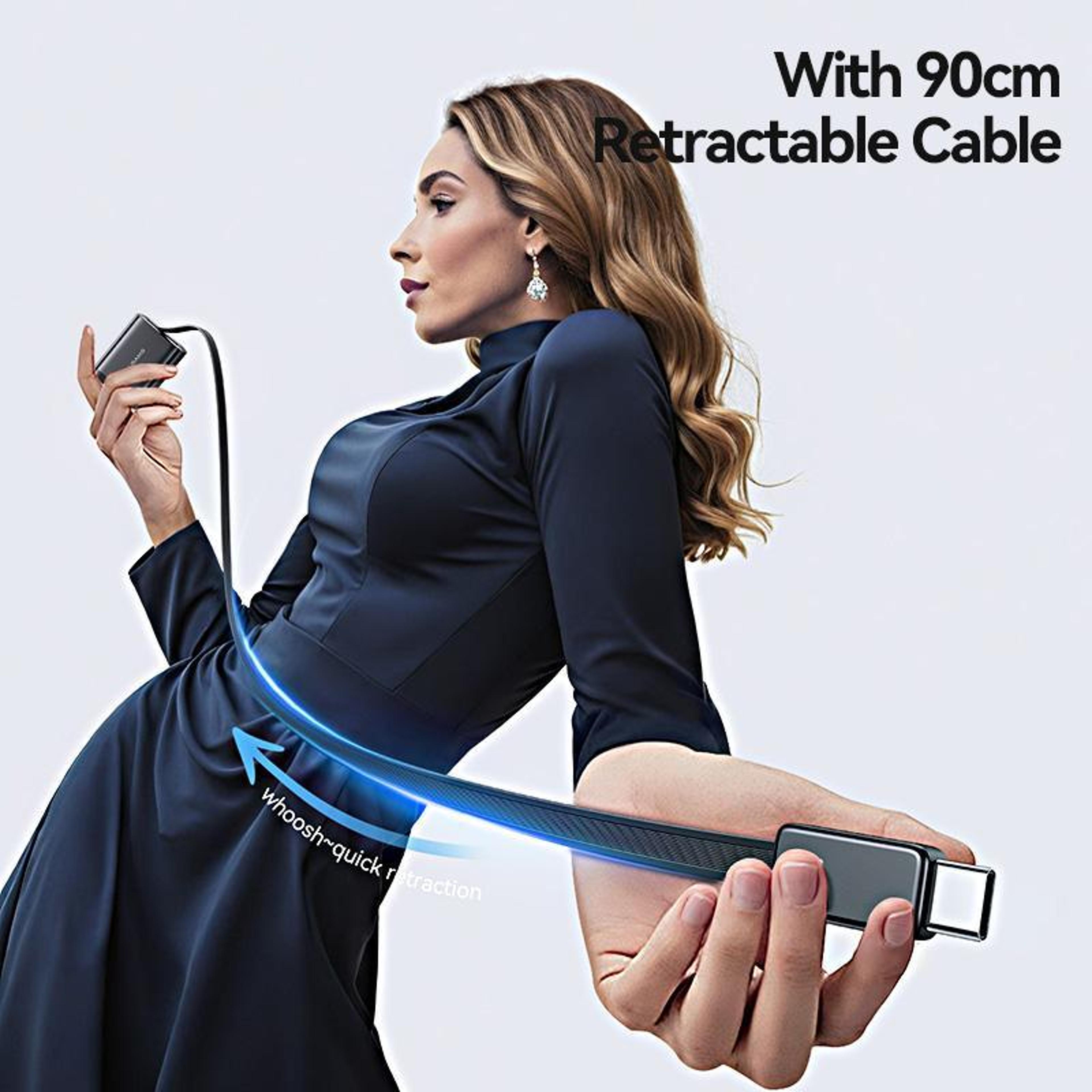 USAMS 30W GaN Fast Charger With Retractable USB C Cable Multi Port Wall Charger US Plug 3