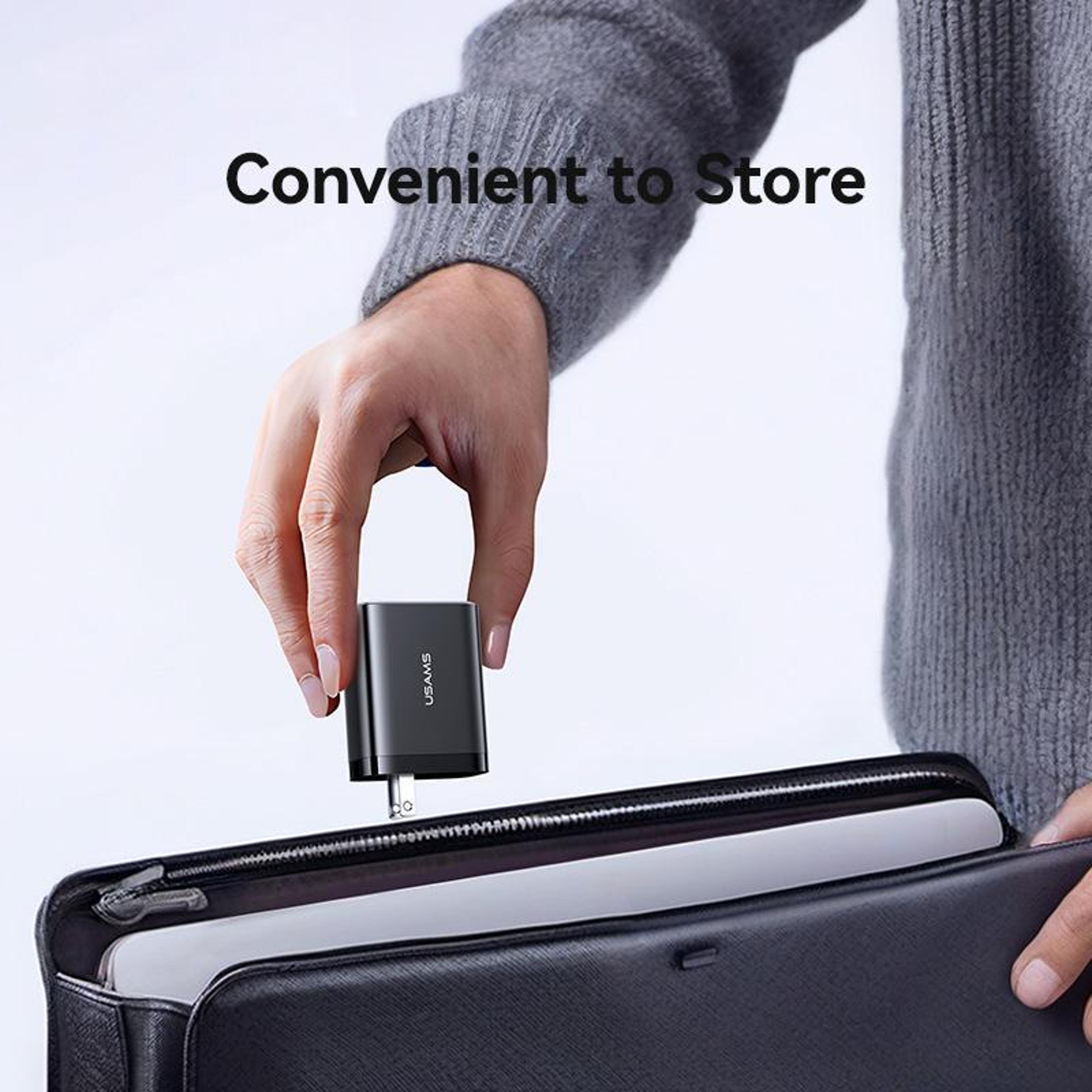 USAMS 30W GaN Fast Charger With Retractable USB C Cable Multi Port Wall Charger US Plug 7