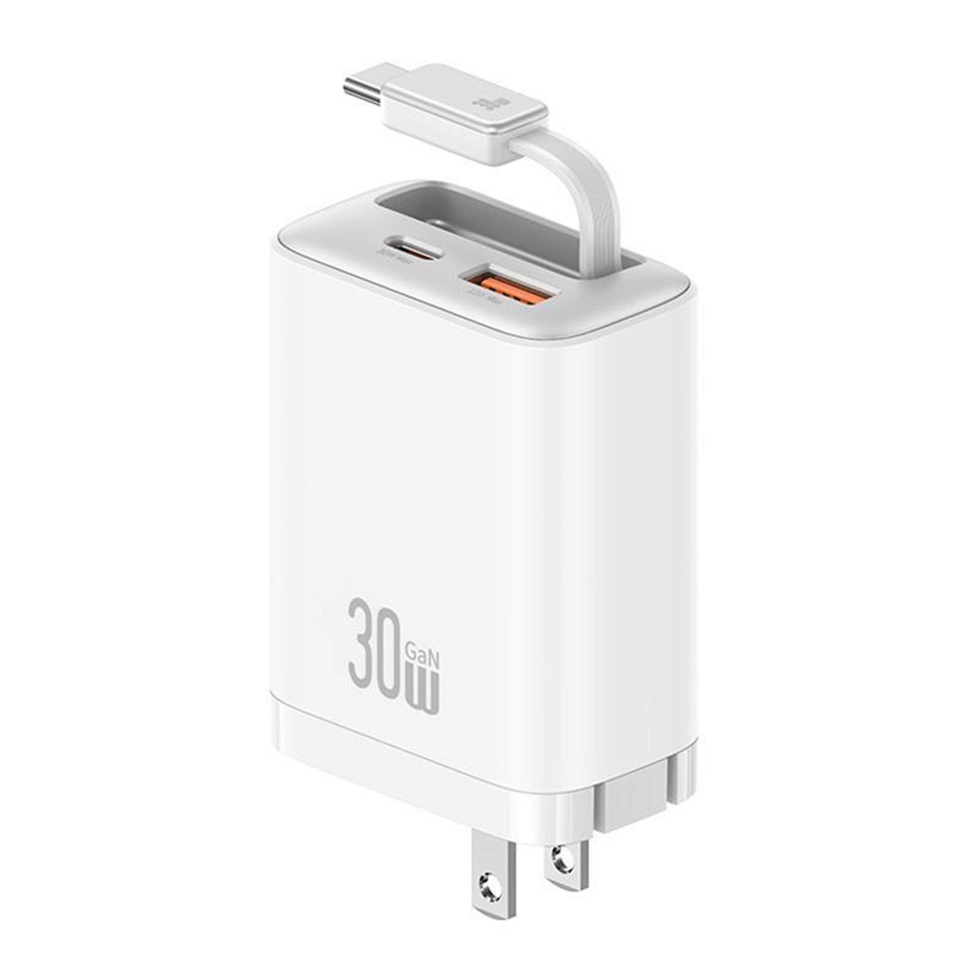 USAMS 30W GaN Fast Charger With Retractable USB C Cable Multi Port Wall Charger US Plug 11