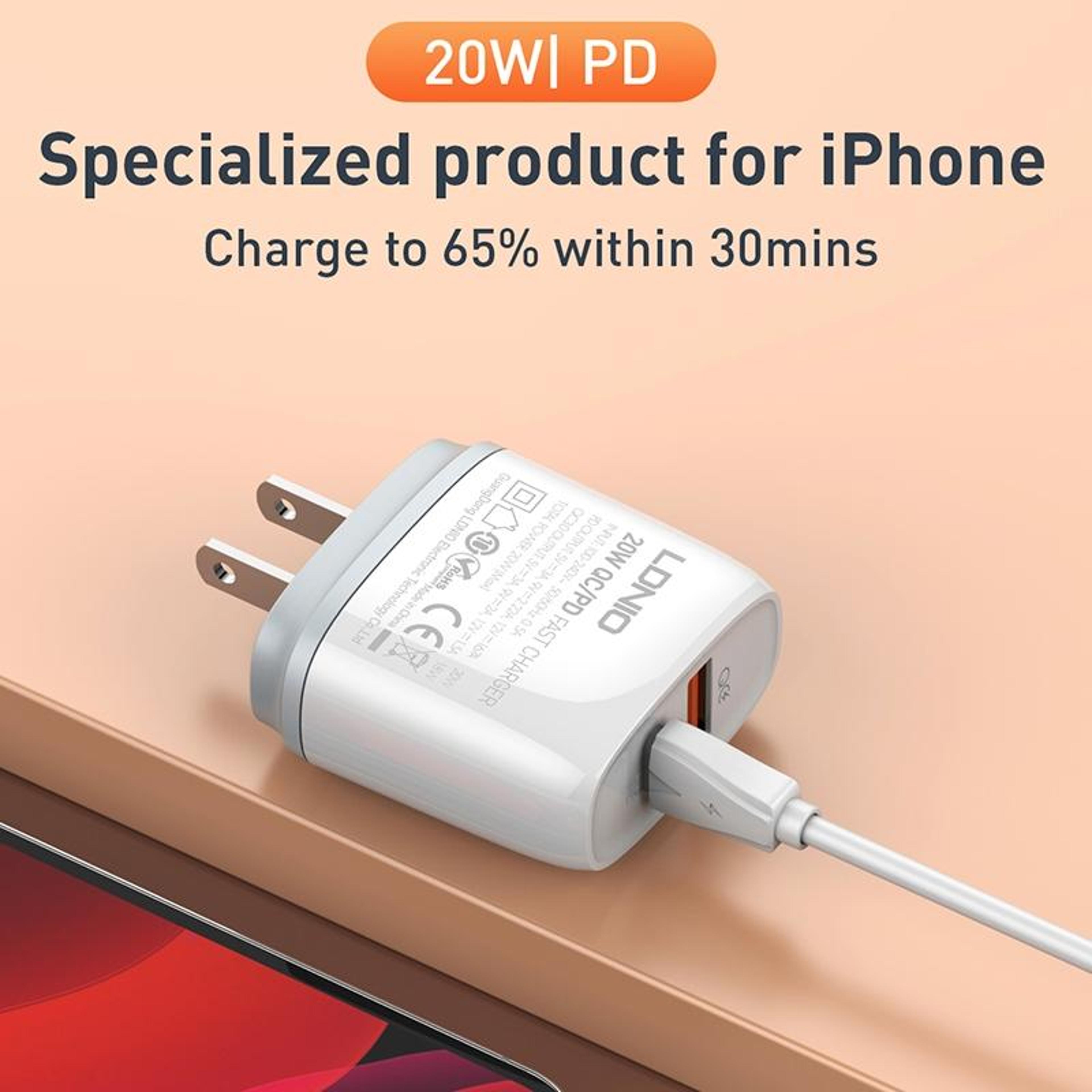 LDNIO Q229 20W USB C Fast Charger With PD QC30 Wall Charger And 1m Type C Cable US Plug 8