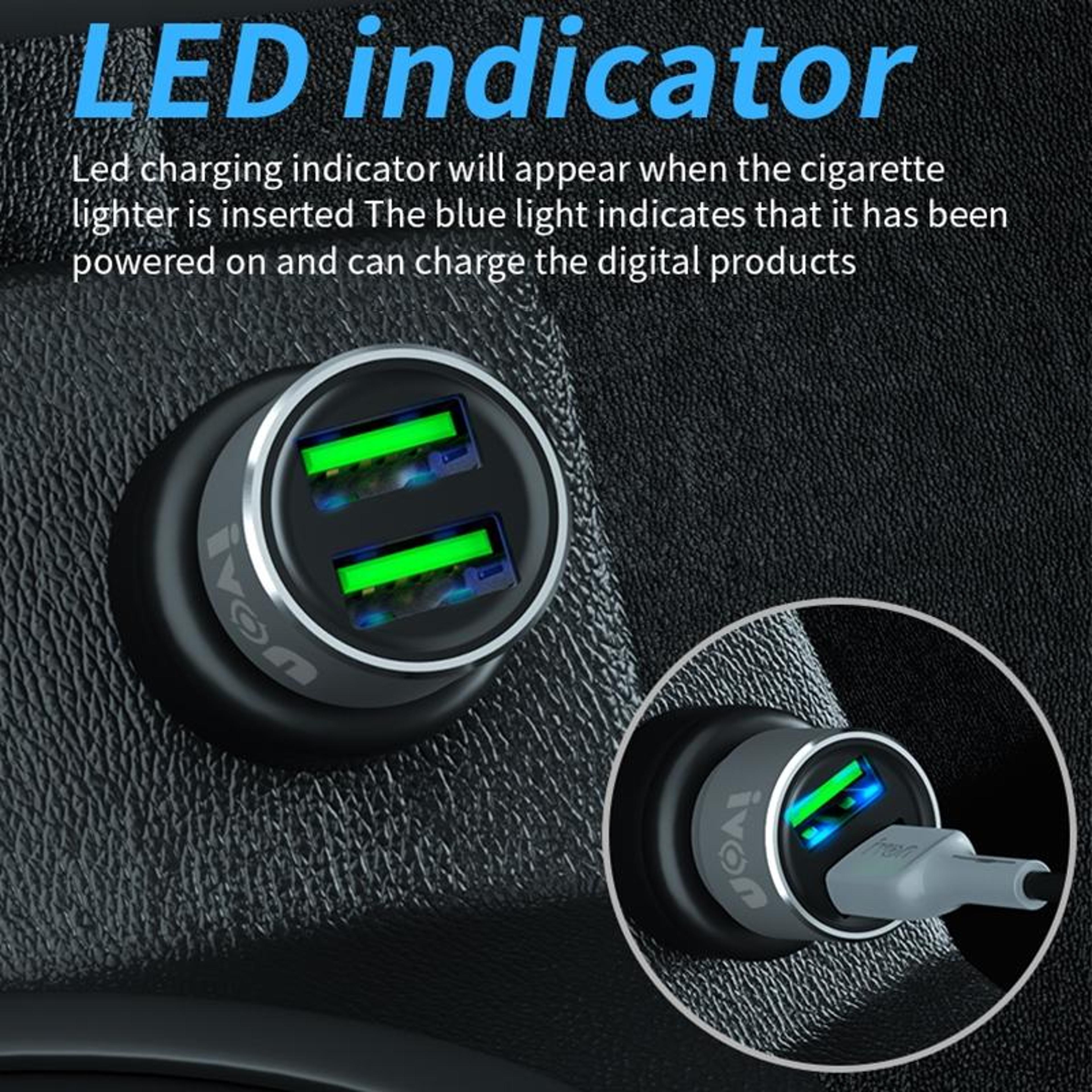 IVON CC38 Dual USB Car Charger With USBC Car Charger Cable 24A Fast Charging Set 4