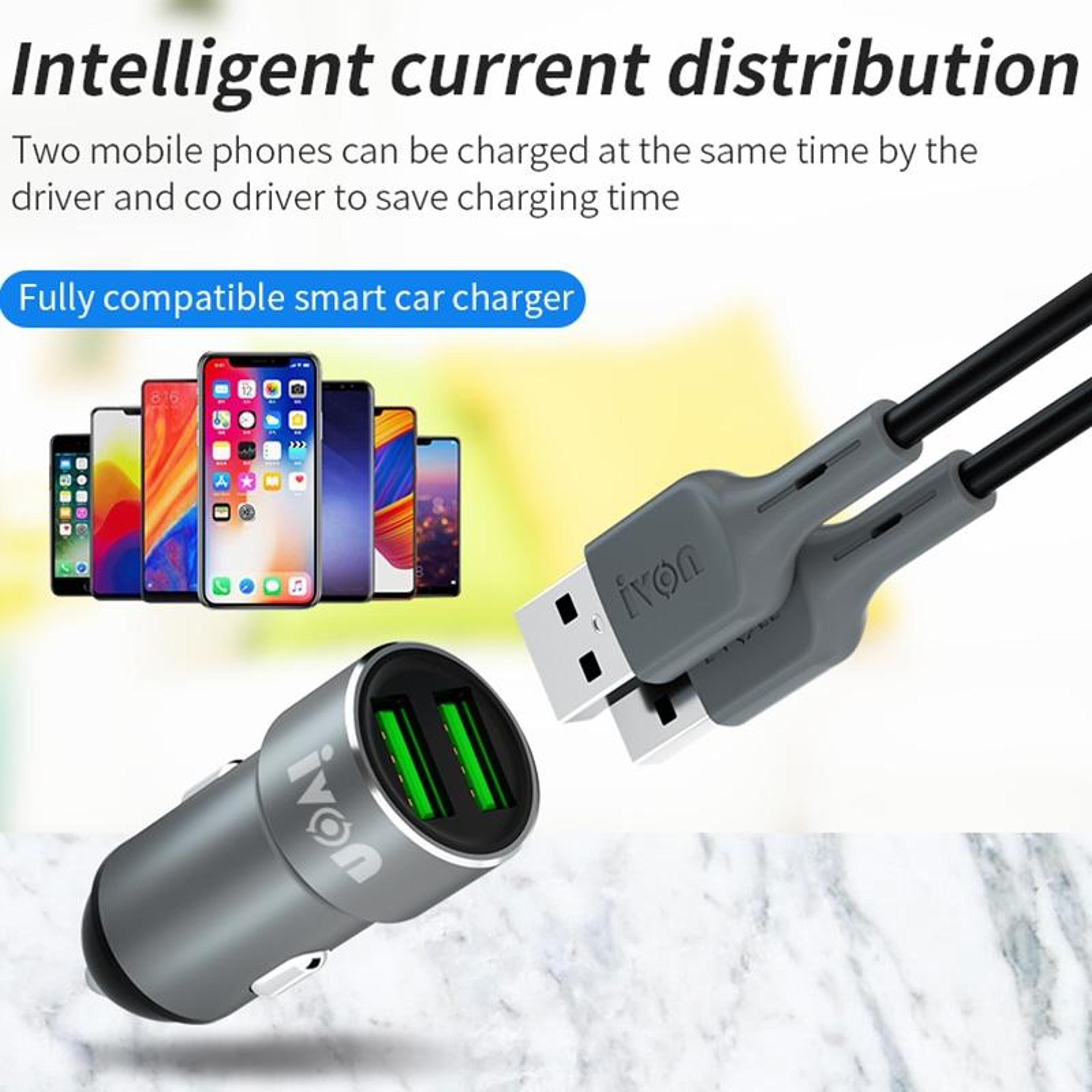 IVON CC38 Dual USB Car Charger With USBC Car Charger Cable 24A Fast Charging Set 6