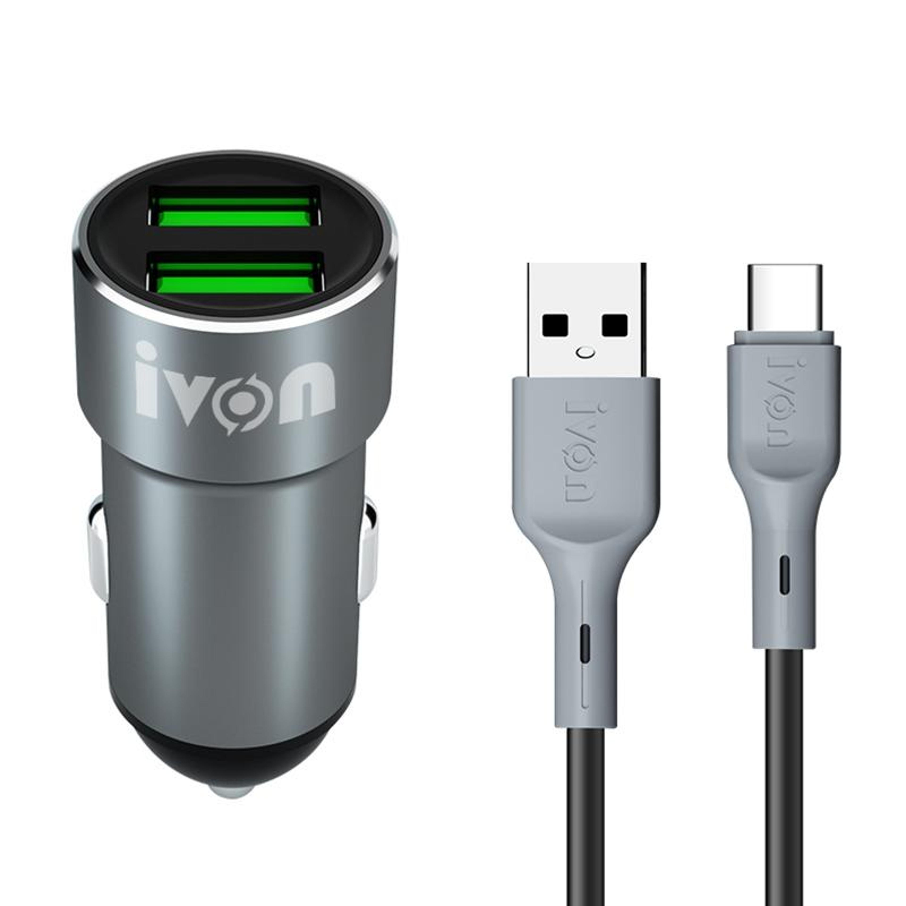 IVON CC38 Dual USB Car Charger With USBC Car Charger Cable 24A Fast Charging Set 2
