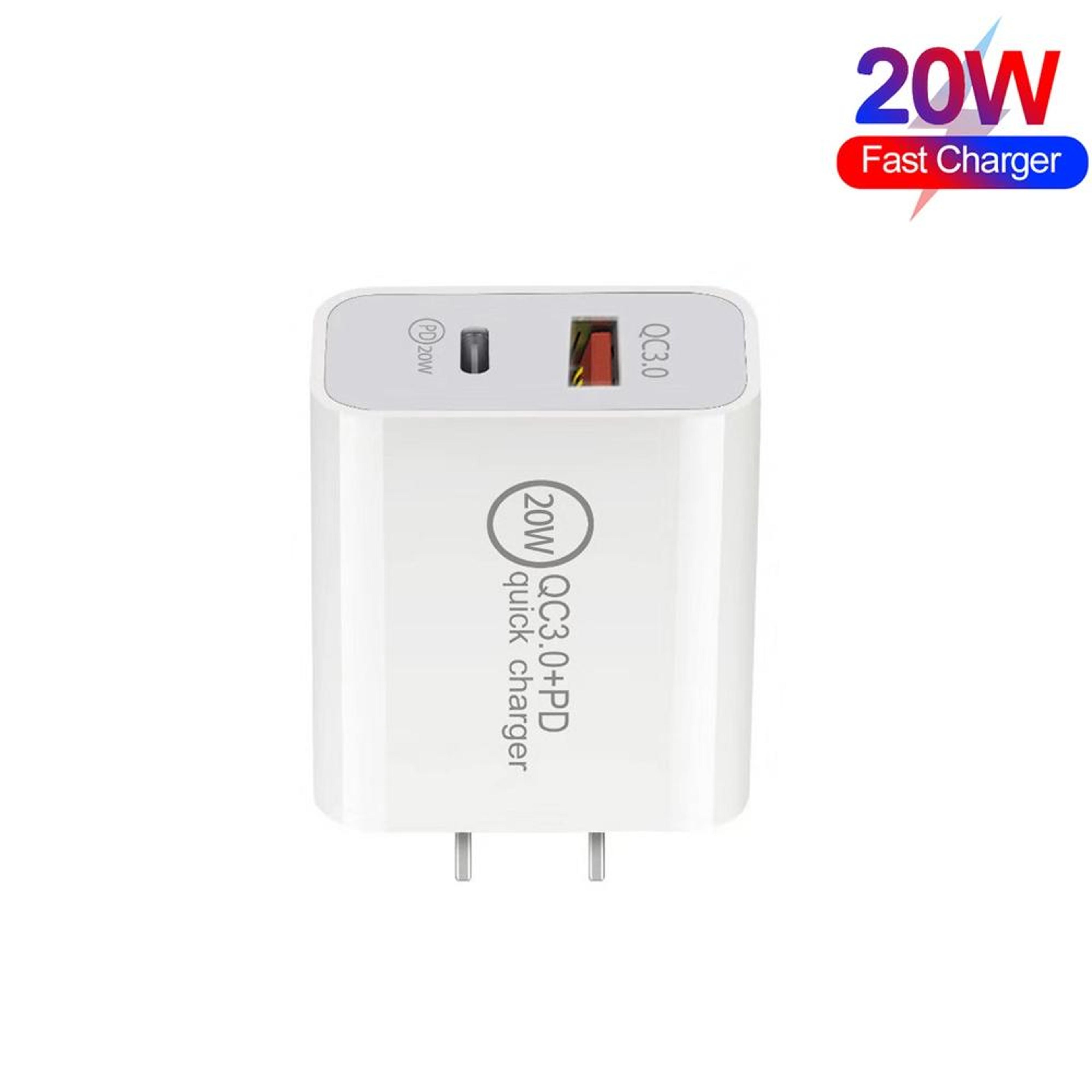 20W PD Fast Charging USB C Charger With USB C To Lightning Cable Dual Port Travel Wall Adapter 1