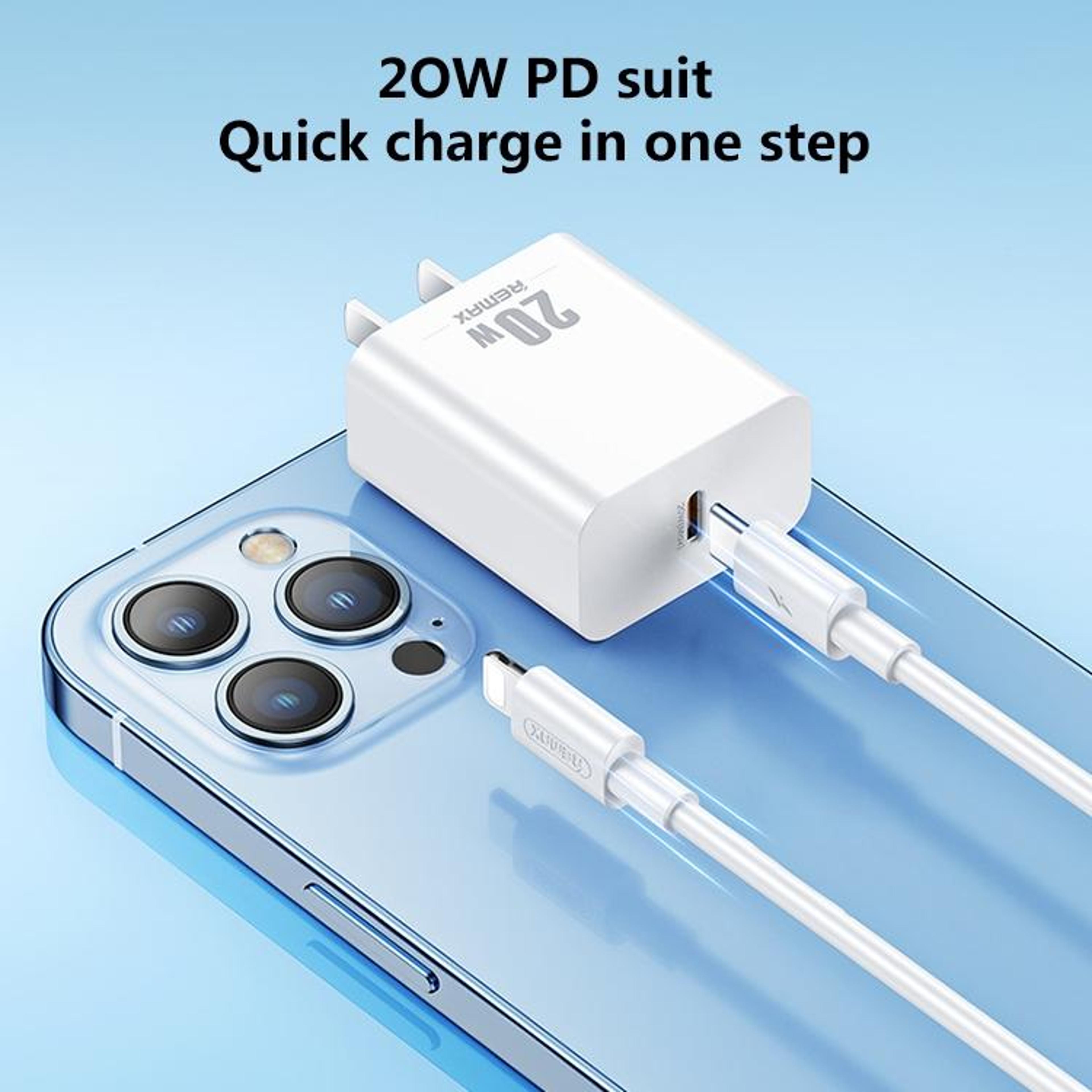 REMAX 20W PD Charger With USB C To Lightning Cable Fast Charging IPhone Wall Charger US Plug 1