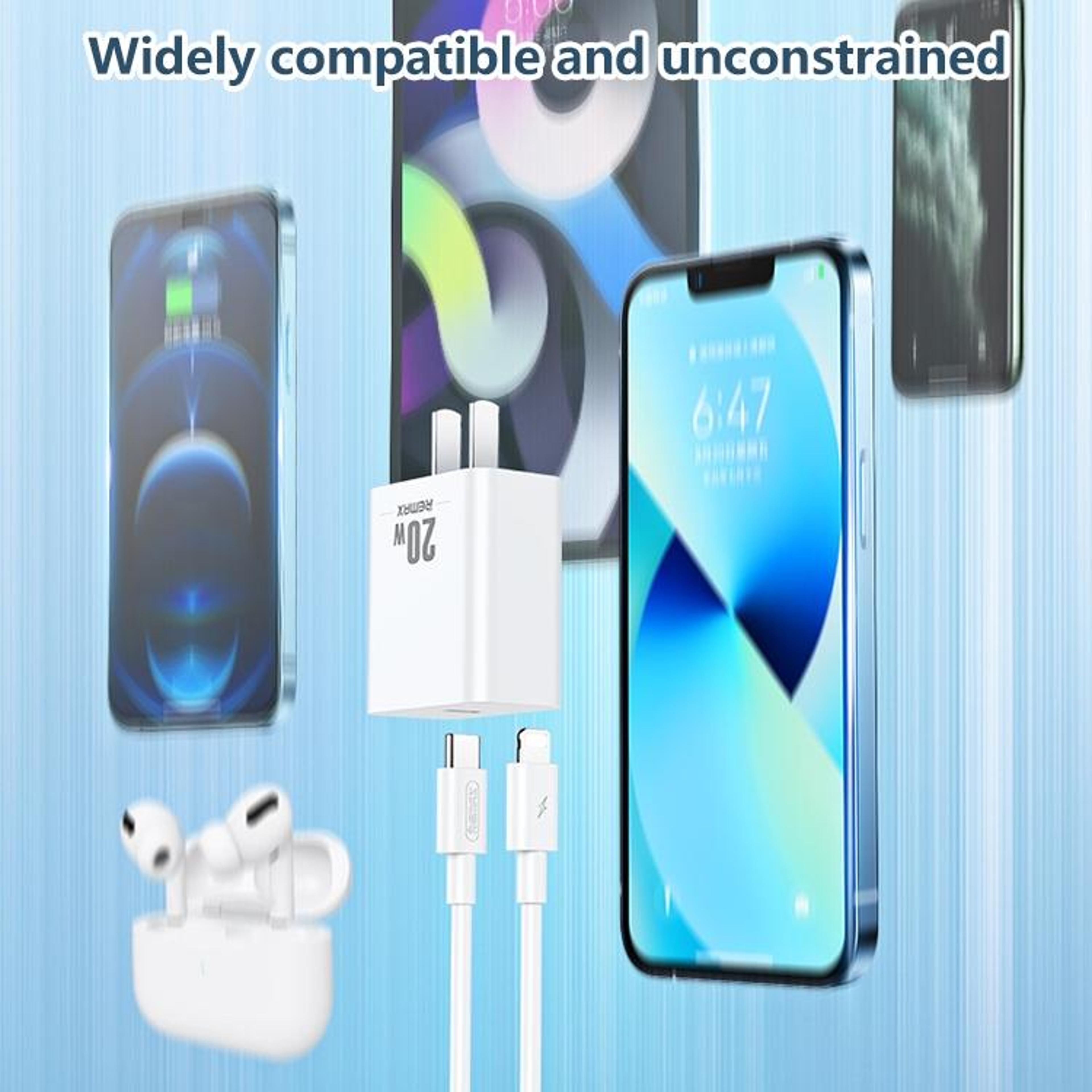 REMAX 20W PD Charger With USB C To Lightning Cable Fast Charging IPhone Wall Charger US Plug 5