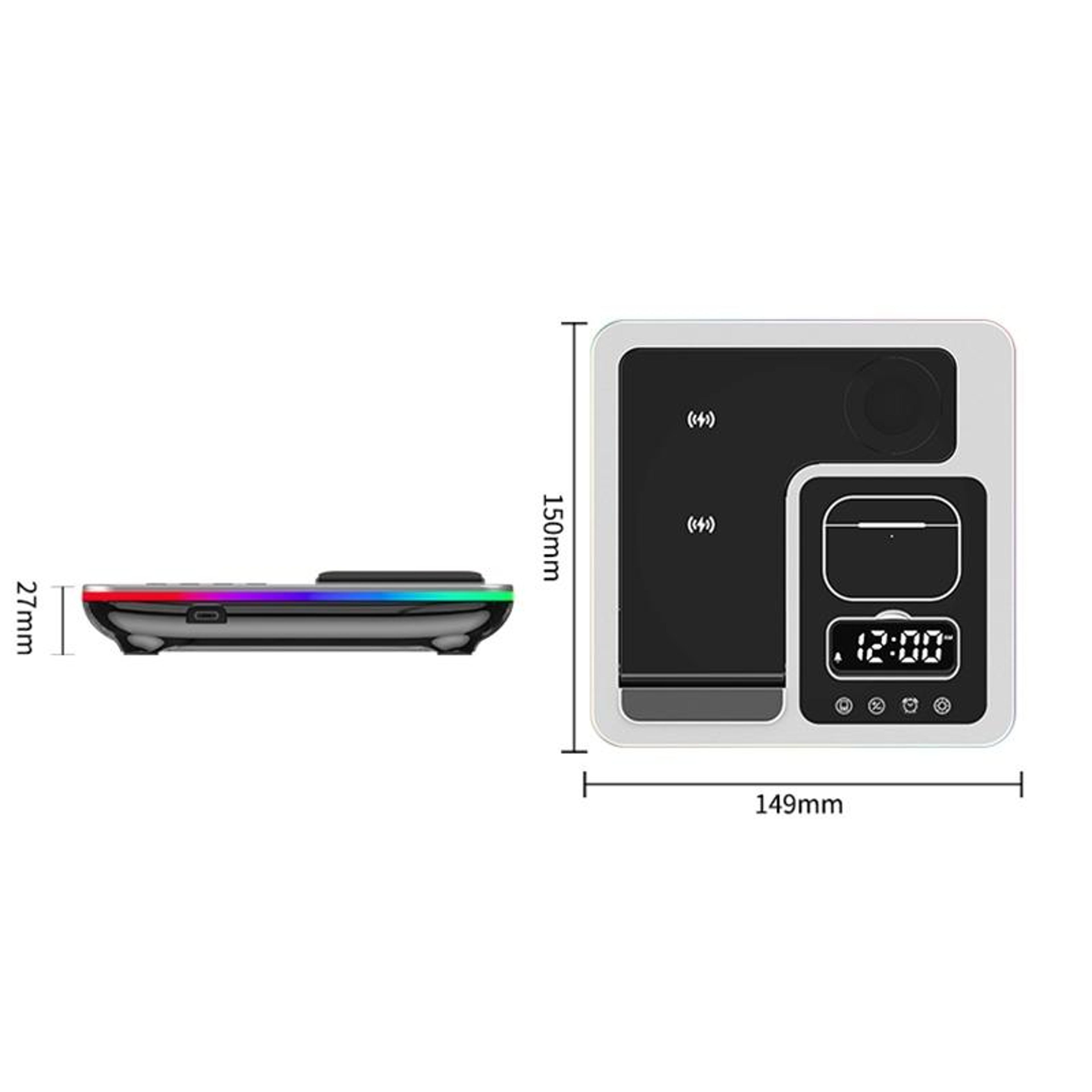 A93 15W 5 In 1 Wireless Charging Station Foldable Magnetic Phone Stand With Clock And RGB Light 2