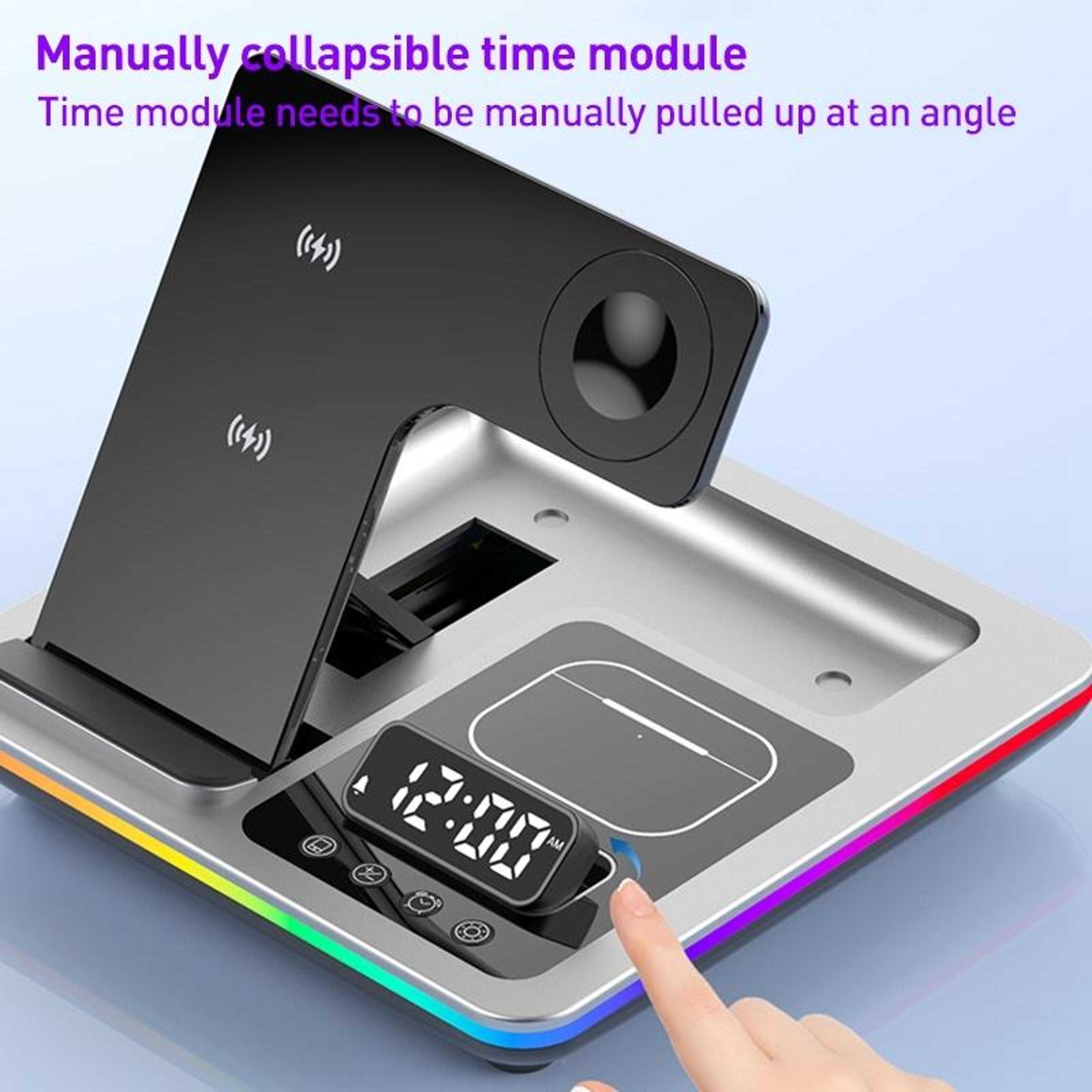 A93 15W 5 In 1 Wireless Charging Station Foldable Magnetic Phone Stand With Clock And RGB Light 6