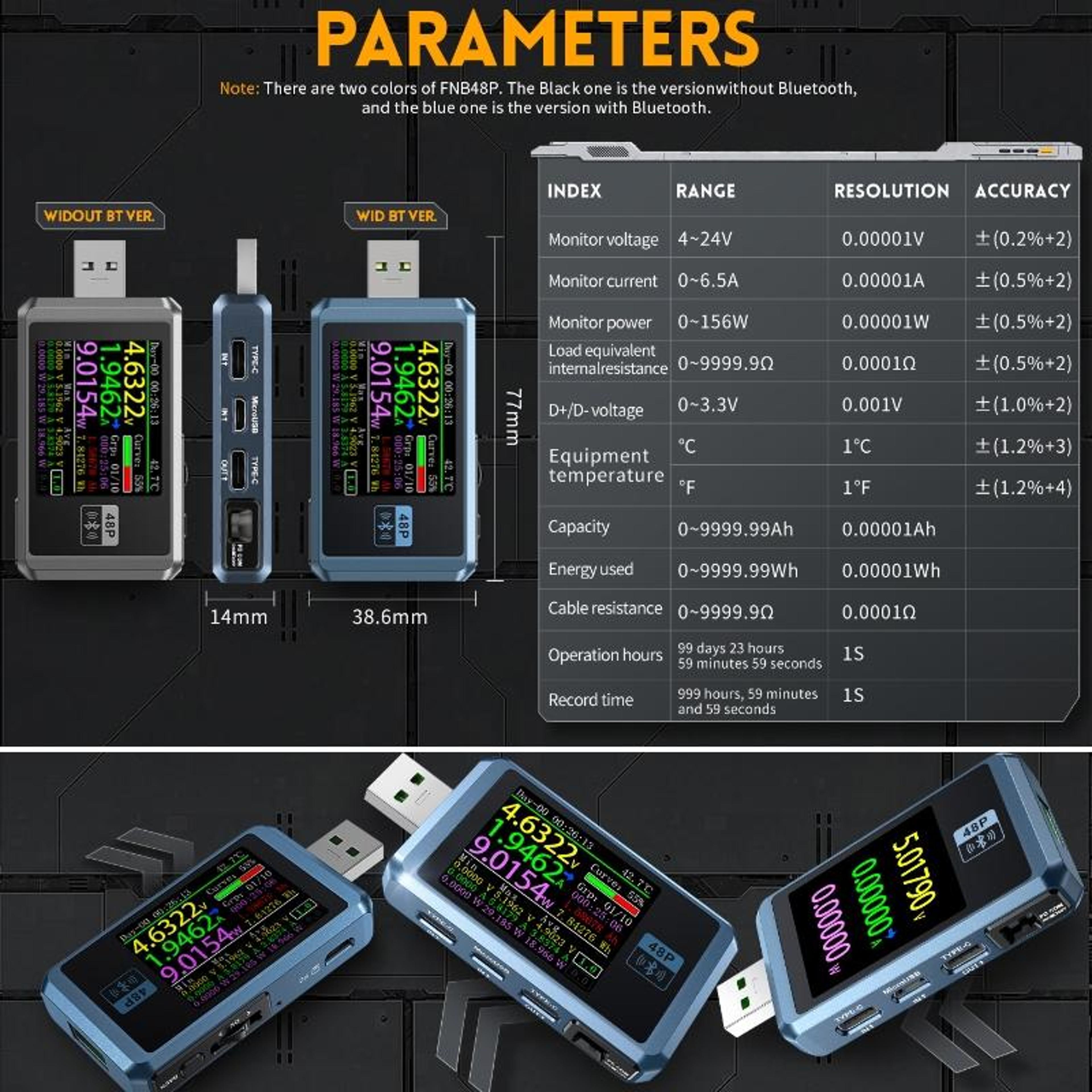FNIRSI FNB48P USB Fast Charge Tester Bluetooth Voltage Current Power Meter 10