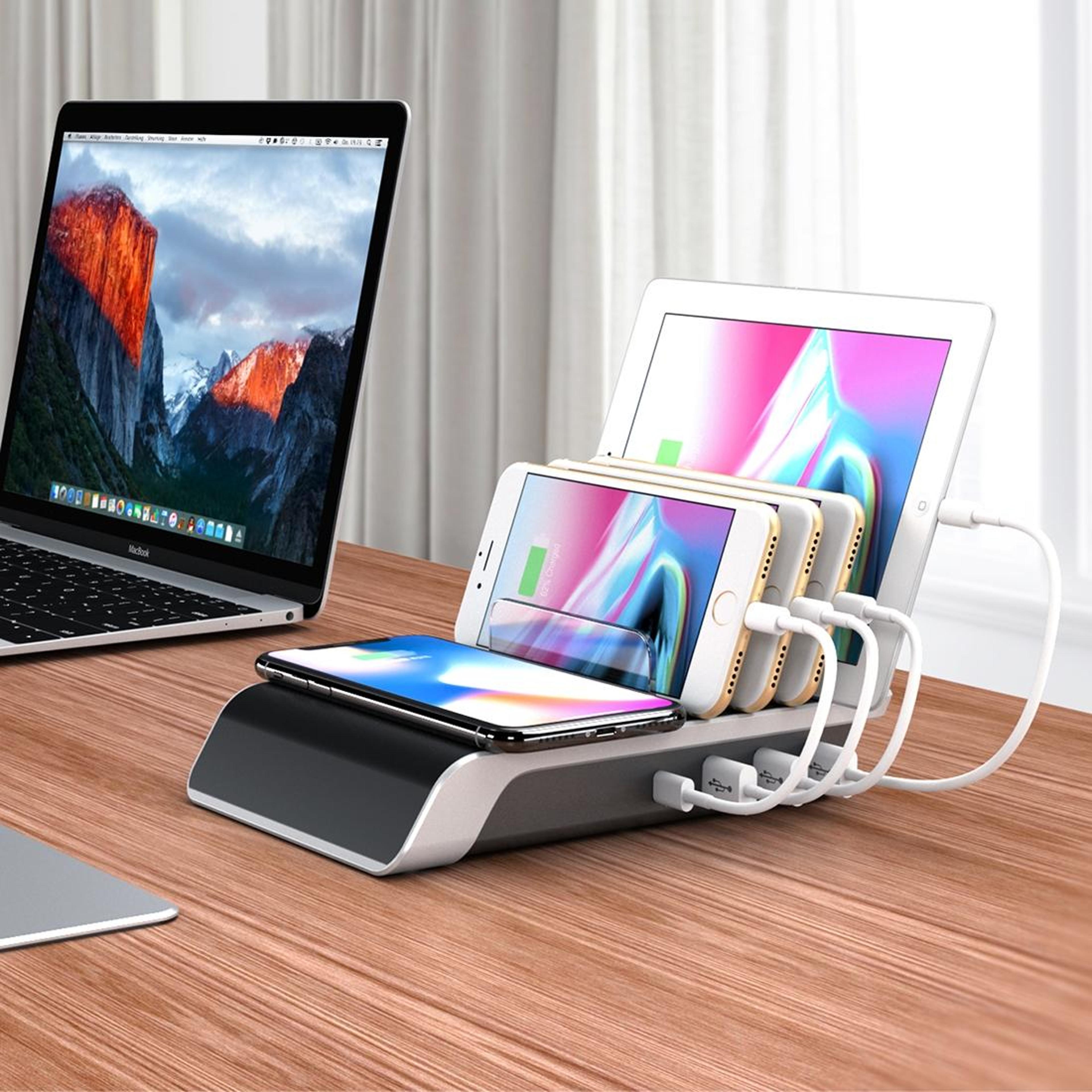 UD09 Wireless Charging Station Phone Stand With 4 USB Ports And Type C Dock 6