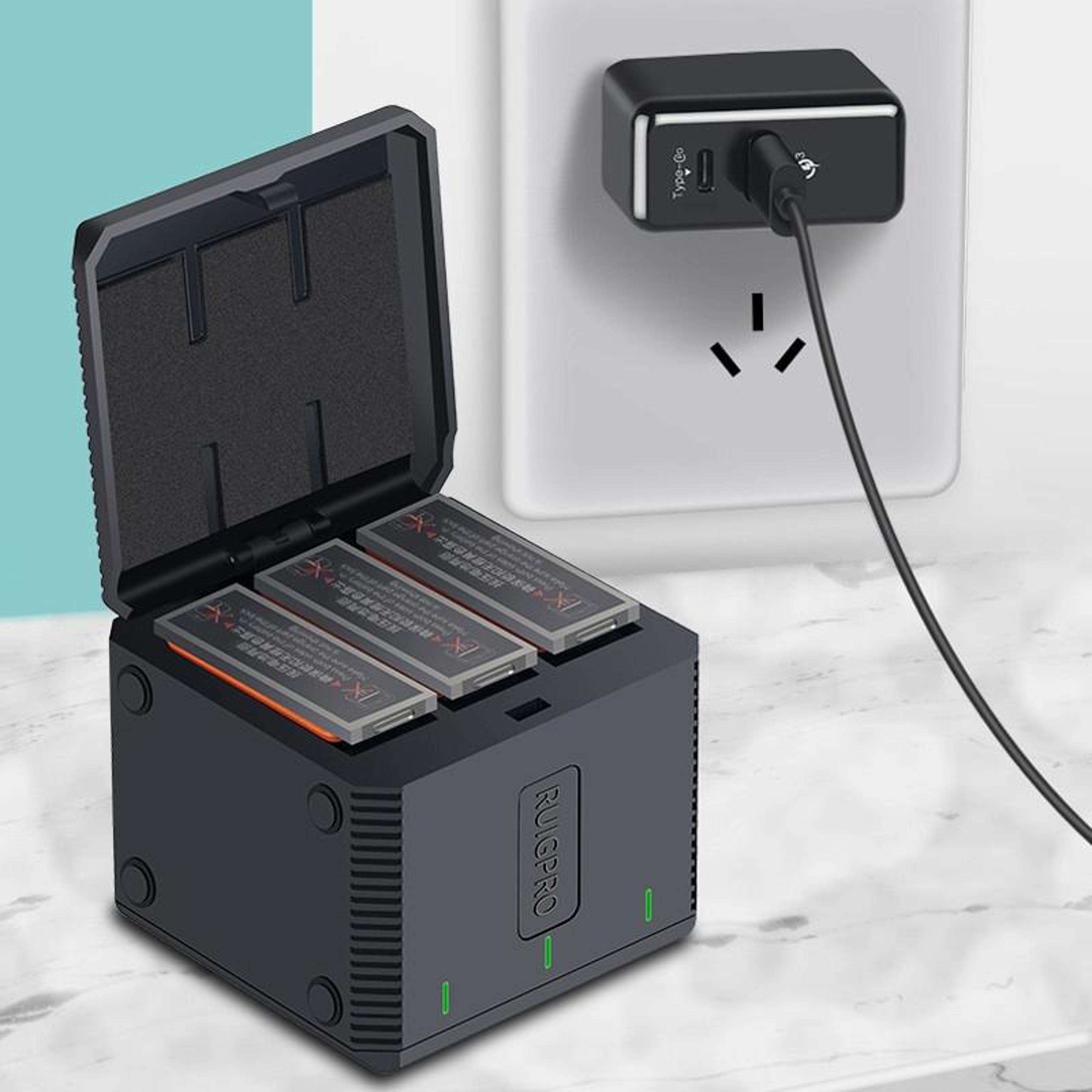 RUIGPRO DJI Osmo Action 1 Battery Charger Triple USB Battery Charging Dock With LED Indicators 0